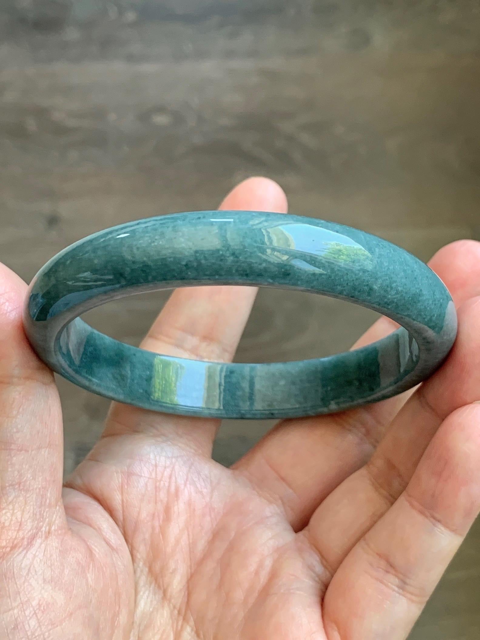 Certified Natural Grade A Guatemalan Icy Translucent Dusty Blue Jade Jadeite Wide Bangle Bracelet 62.3mm 7.7" 48.6g 天然危蓝糯种翡翠正圈手镯 1232