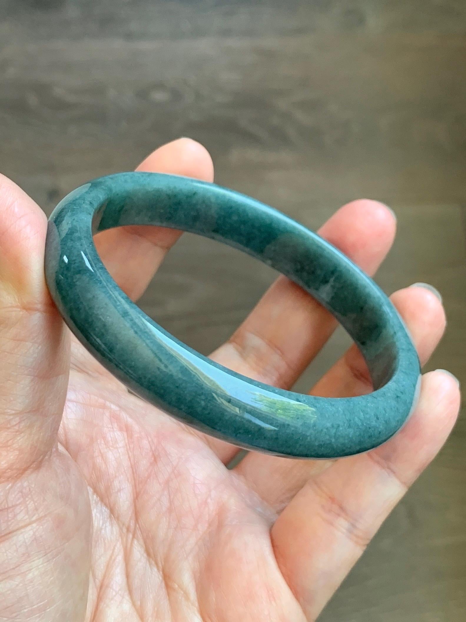 Certified Natural Grade A Guatemalan Icy Translucent Dusty Blue Jade Jadeite Wide Bangle Bracelet 62.3mm 7.7" 48.6g 天然危蓝糯种翡翠正圈手镯 1232