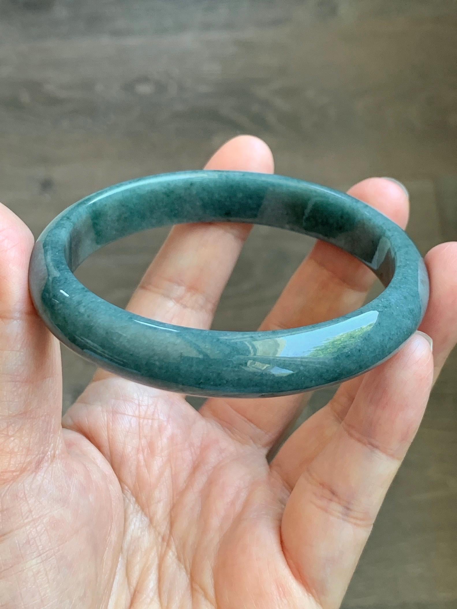 Certified Natural Grade A Guatemalan Icy Translucent Dusty Blue Jade Jadeite Wide Bangle Bracelet 62.3mm 7.7" 48.6g 天然危蓝糯种翡翠正圈手镯 1232