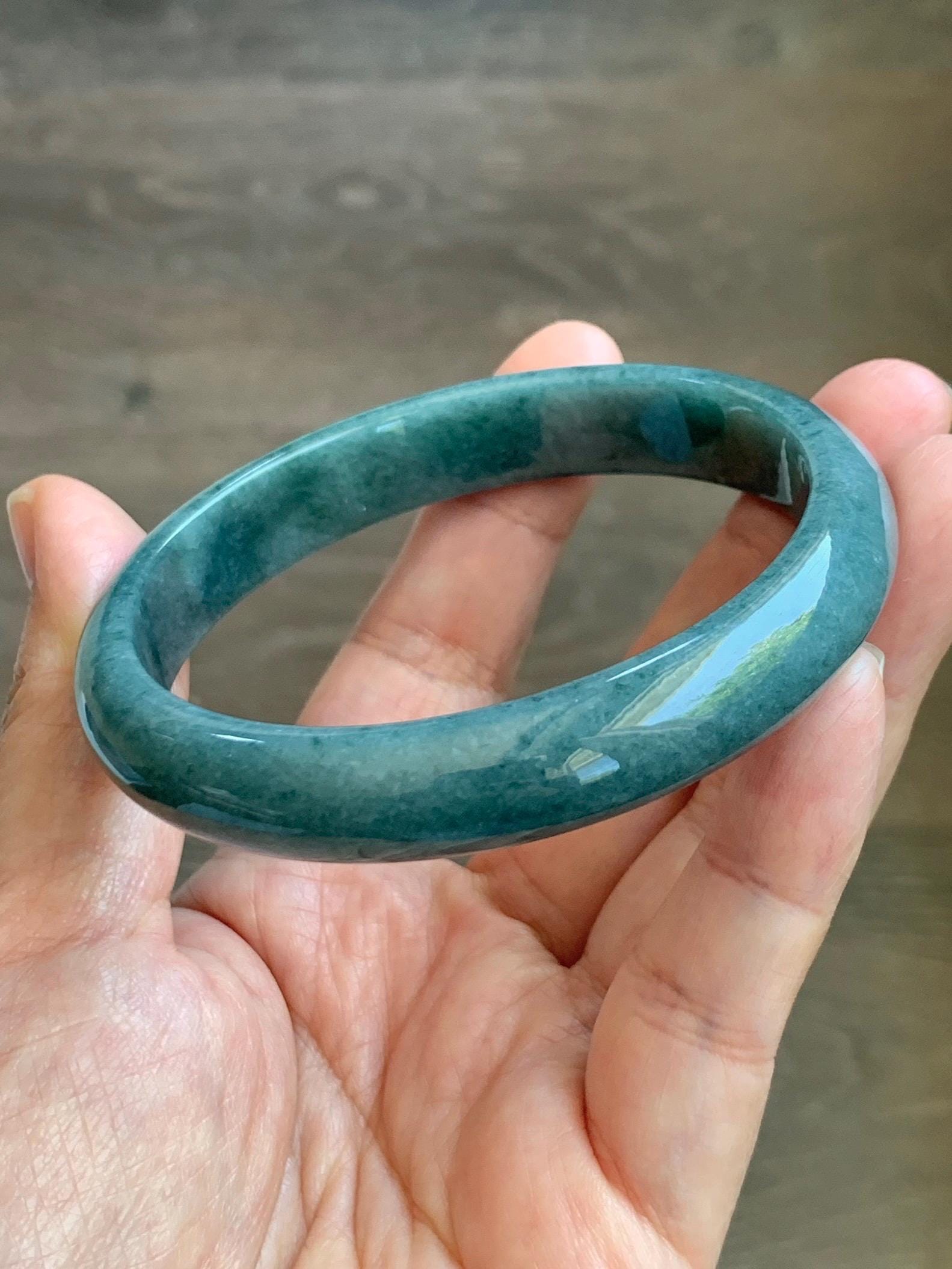 Certified Natural Grade A Guatemalan Icy Translucent Dusty Blue Jade Jadeite Wide Bangle Bracelet 62.3mm 7.7" 48.6g 天然危蓝糯种翡翠正圈手镯 1232