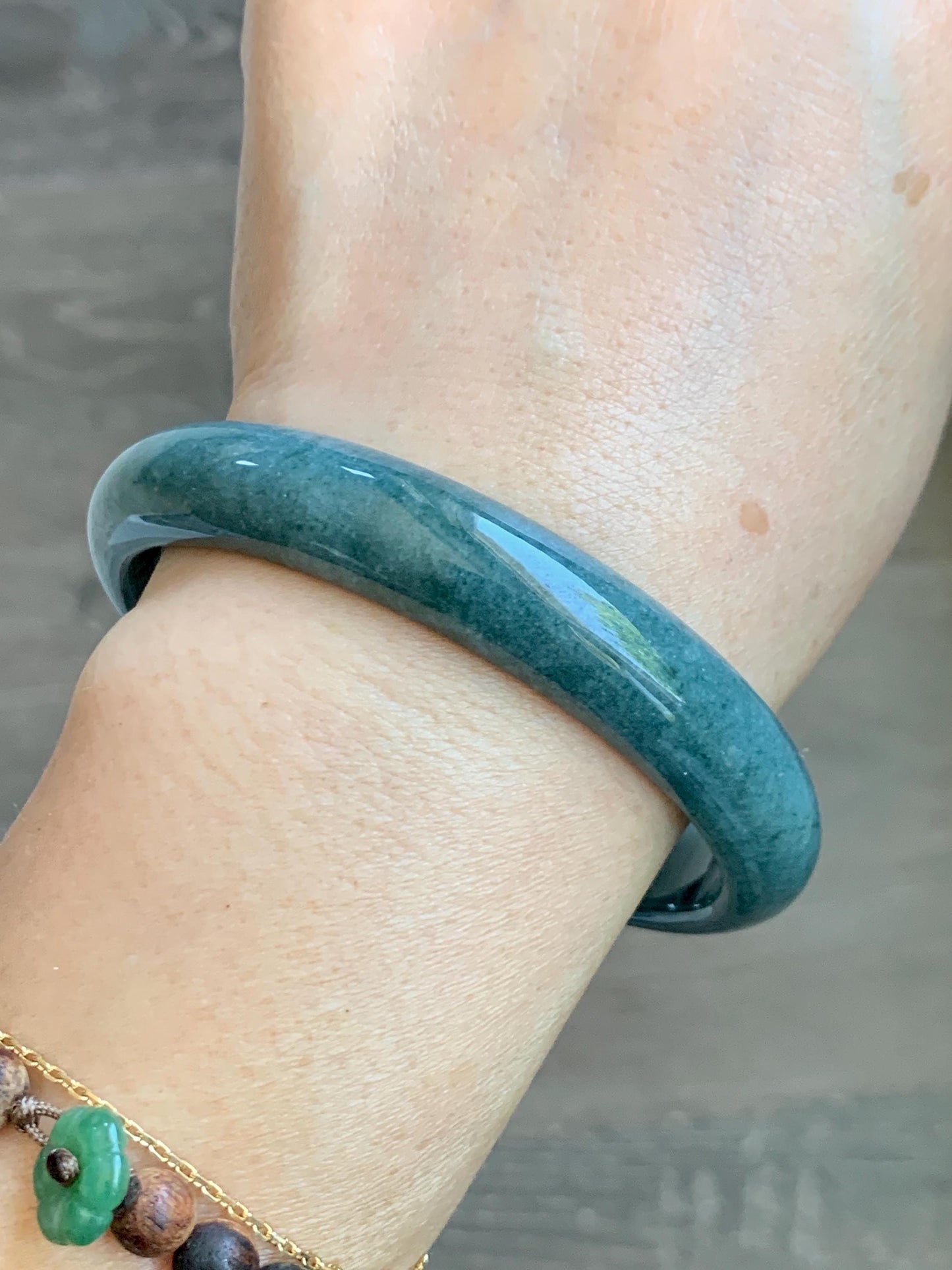 Certified Natural Grade A Guatemalan Icy Translucent Dusty Blue Jade Jadeite Wide Bangle Bracelet 62.3mm 7.7" 48.6g 天然危蓝糯种翡翠正圈手镯 1232