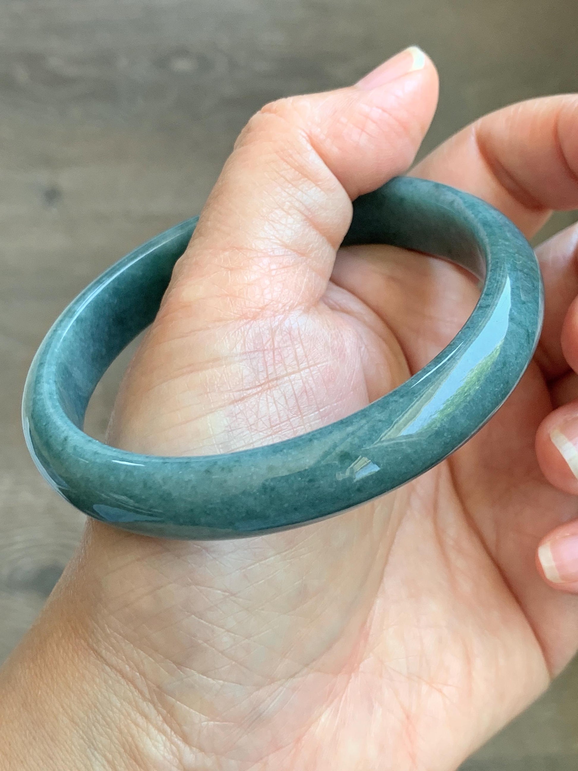 Certified Natural Grade A Guatemalan Icy Translucent Dusty Blue Jade Jadeite Wide Bangle Bracelet 62.3mm 7.7" 48.6g 天然危蓝糯种翡翠正圈手镯 1232