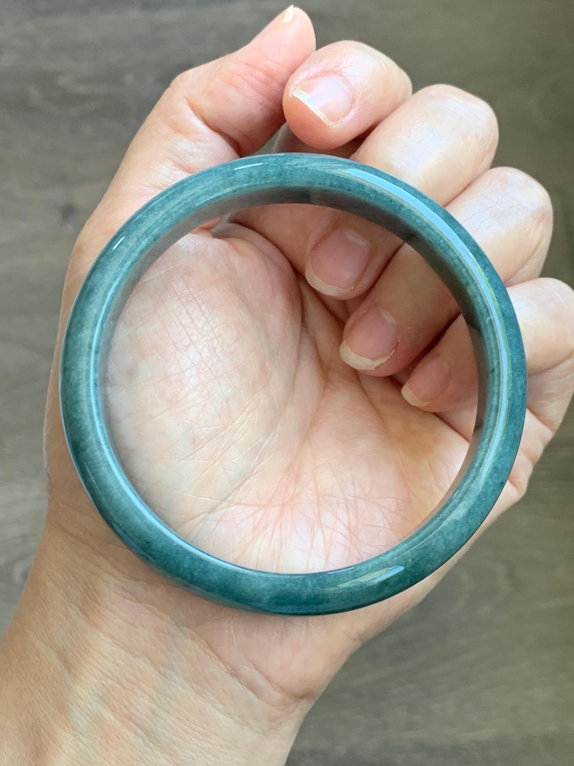 Certified Natural Grade A Guatemalan Icy Translucent Dusty Blue Jade Jadeite Wide Bangle Bracelet 62.3mm 7.7" 48.6g 天然危蓝糯种翡翠正圈手镯 1232