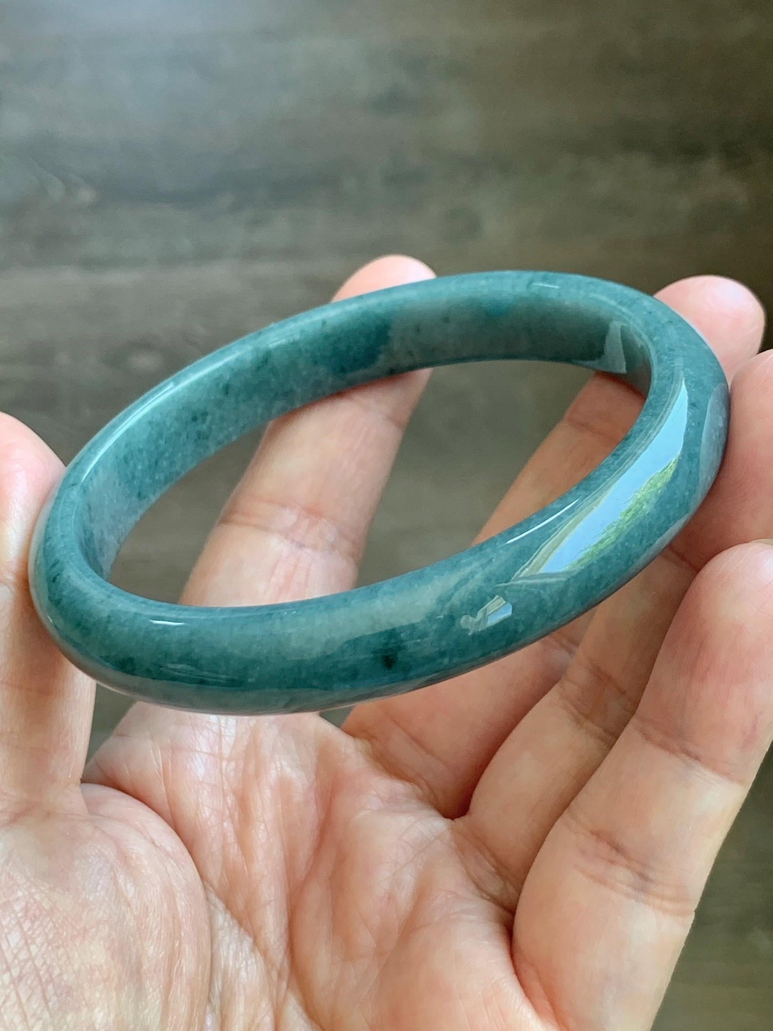 Certified Natural Grade A Guatemalan Icy Translucent Dusty Blue Jade Jadeite Wide Bangle Bracelet 62.28mm 7.7" 45g 天然危蓝糯种翡翠正圈手镯 1231