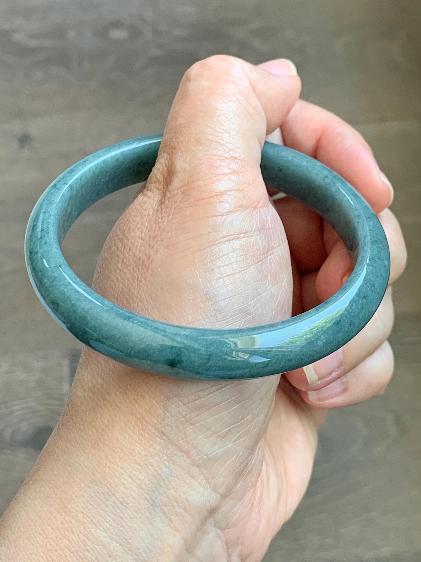 Certified Natural Grade A Guatemalan Icy Translucent Dusty Blue Jade Jadeite Wide Bangle Bracelet 62.28mm 7.7" 45g 天然危蓝糯种翡翠正圈手镯 1231