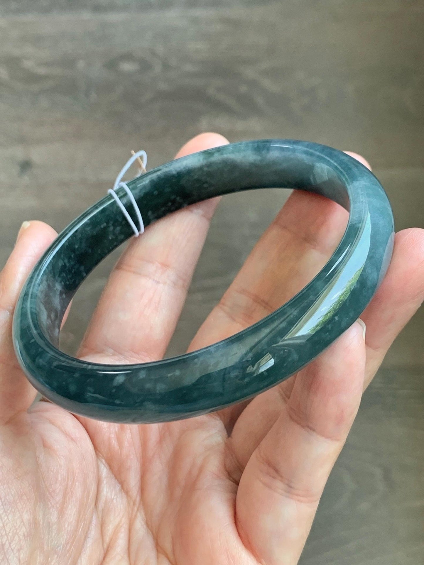 Certified Natural Grade A Guatemalan Icy Translucent Dark Teal Blue Jade Jadeite Wide Bangle Bracelet 68.26mm 8.43" 59g 天然冰危深蓝翡翠正圈手镯 1198