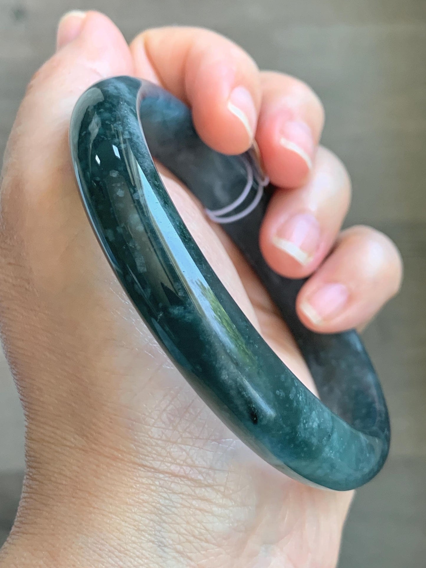 Certified Natural Grade A Guatemalan Icy Translucent Dark Teal Blue Jade Jadeite Wide Bangle Bracelet 68.26mm 8.43" 59g 天然冰危深蓝翡翠正圈手镯 1198