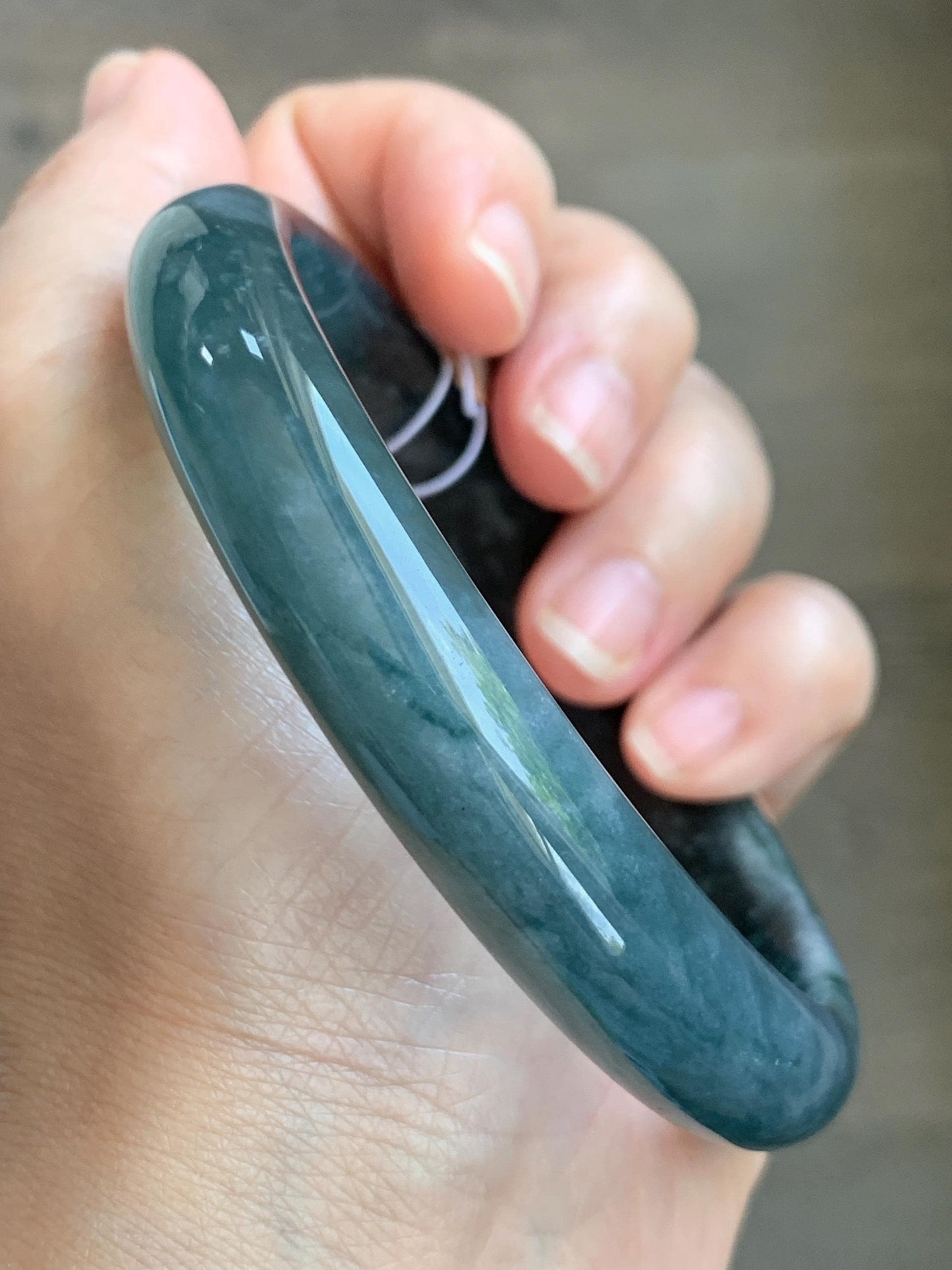 Certified Natural Grade A Guatemalan Icy Translucent Dark Teal Blue Jade Jadeite Wide Bangle Bracelet 68.26mm 8.43" 59g 天然冰危深蓝翡翠正圈手镯 1198