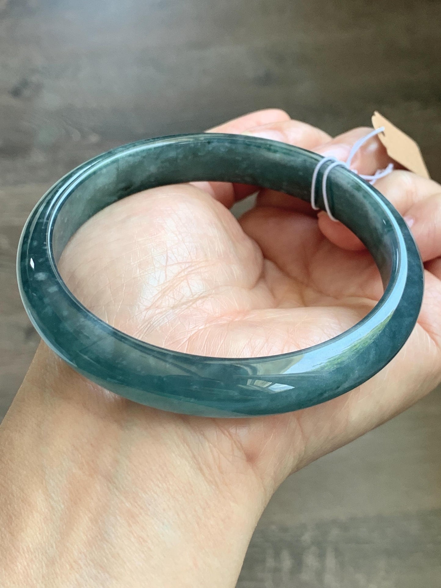 Certified Natural Grade A Guatemalan Icy Translucent Dark Teal Blue Jade Jadeite Wide Bangle Bracelet 68.26mm 8.43" 59g 天然冰危深蓝翡翠正圈手镯 1198