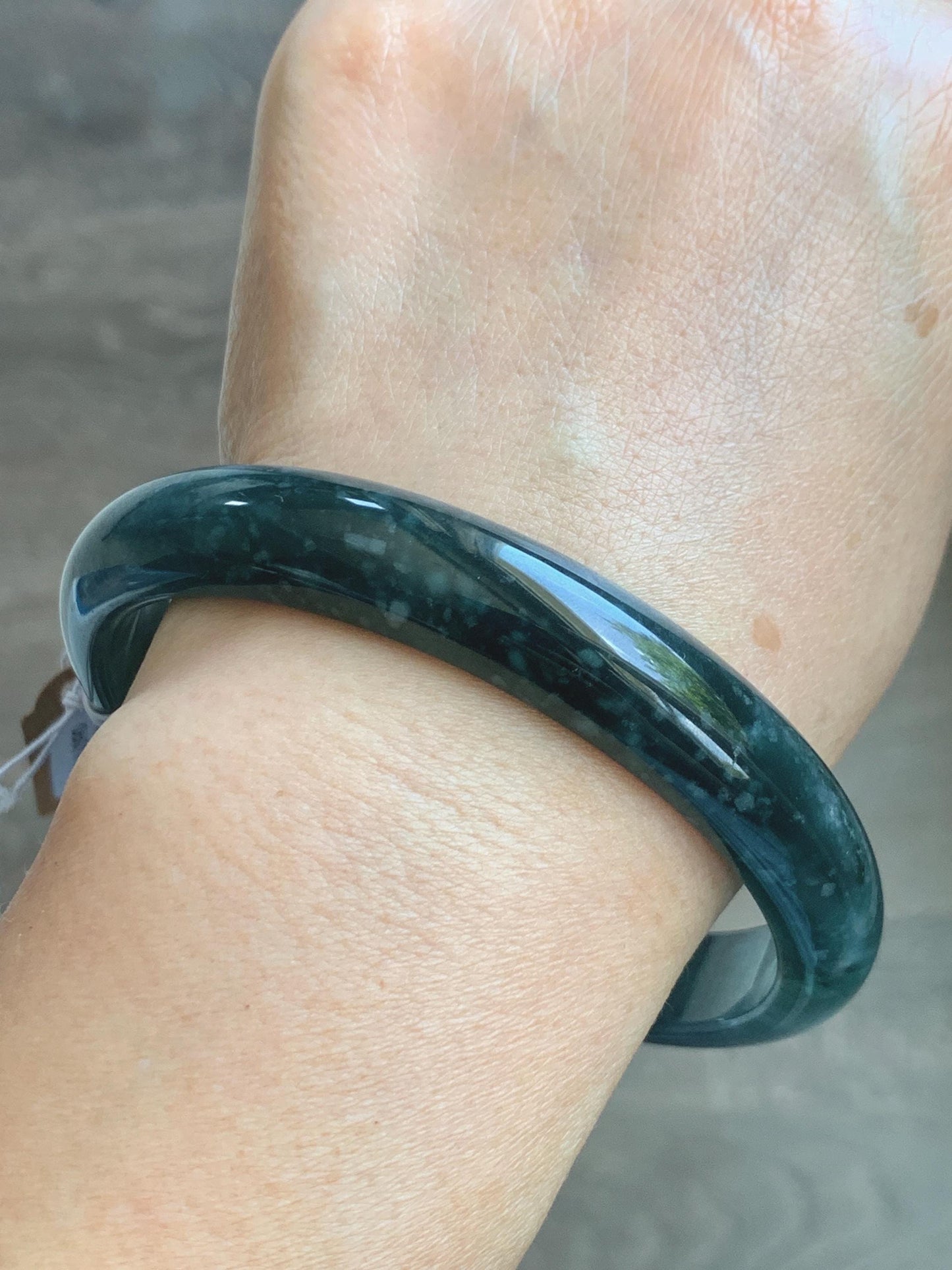 Certified Natural Grade A Guatemalan Icy Translucent Dark Teal Blue Jade Jadeite Wide Bangle Bracelet 68.26mm 8.43" 59g 天然冰危深蓝翡翠正圈手镯 1198