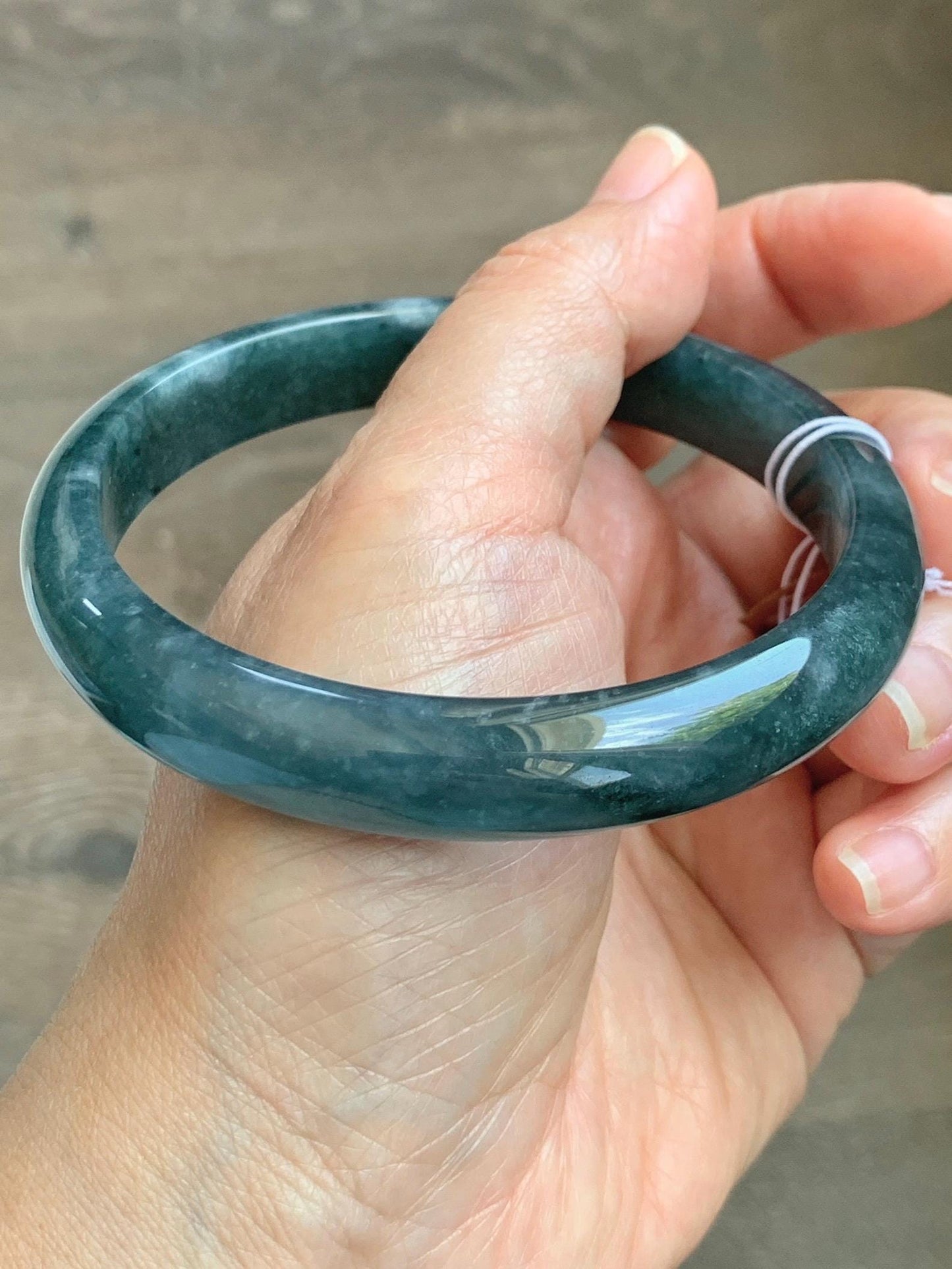Certified Natural Grade A Guatemalan Icy Translucent Dark Teal Blue Jade Jadeite Wide Bangle Bracelet 68.11mm 8.42" 57.57g 天然冰危深蓝翡翠正圈手镯 1196