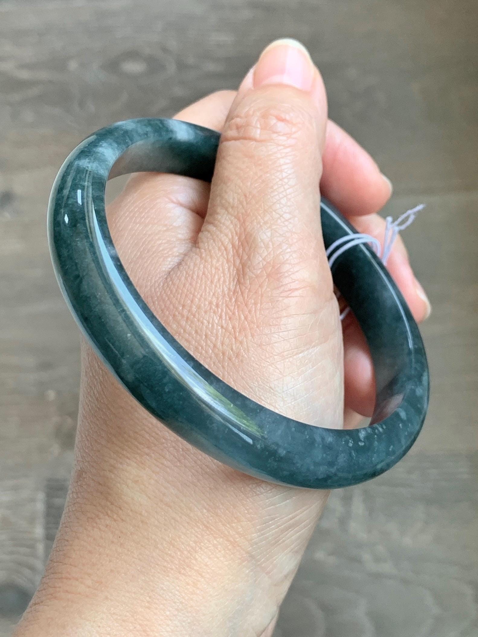 Certified Natural Grade A Guatemalan Icy Translucent Dark Teal Blue Jade Jadeite Wide Bangle Bracelet 68.11mm 8.42" 57.57g 天然冰危深蓝翡翠正圈手镯 1196