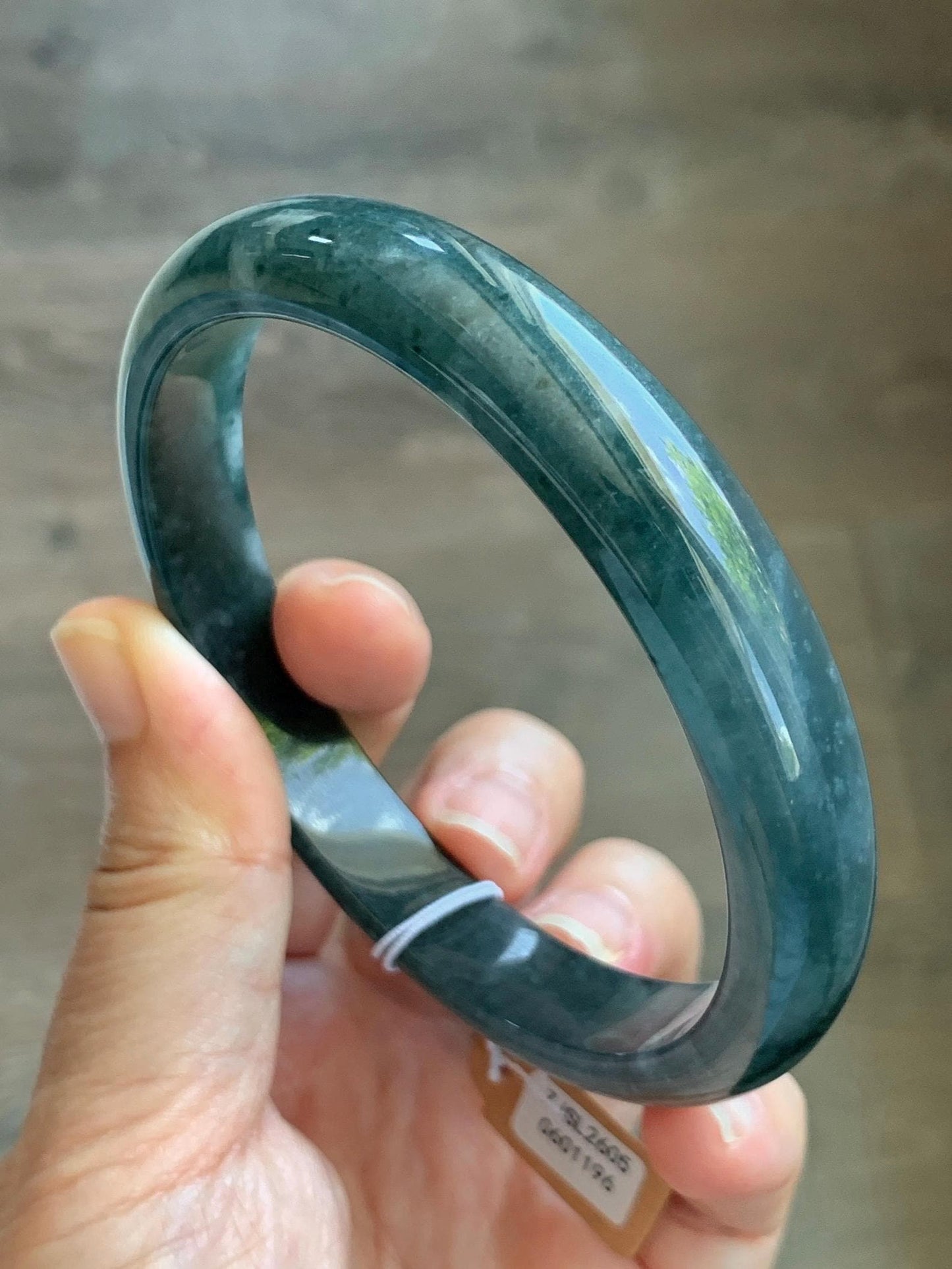Certified Natural Grade A Guatemalan Icy Translucent Dark Teal Blue Jade Jadeite Wide Bangle Bracelet 68.11mm 8.42" 57.57g 天然冰危深蓝翡翠正圈手镯 1196