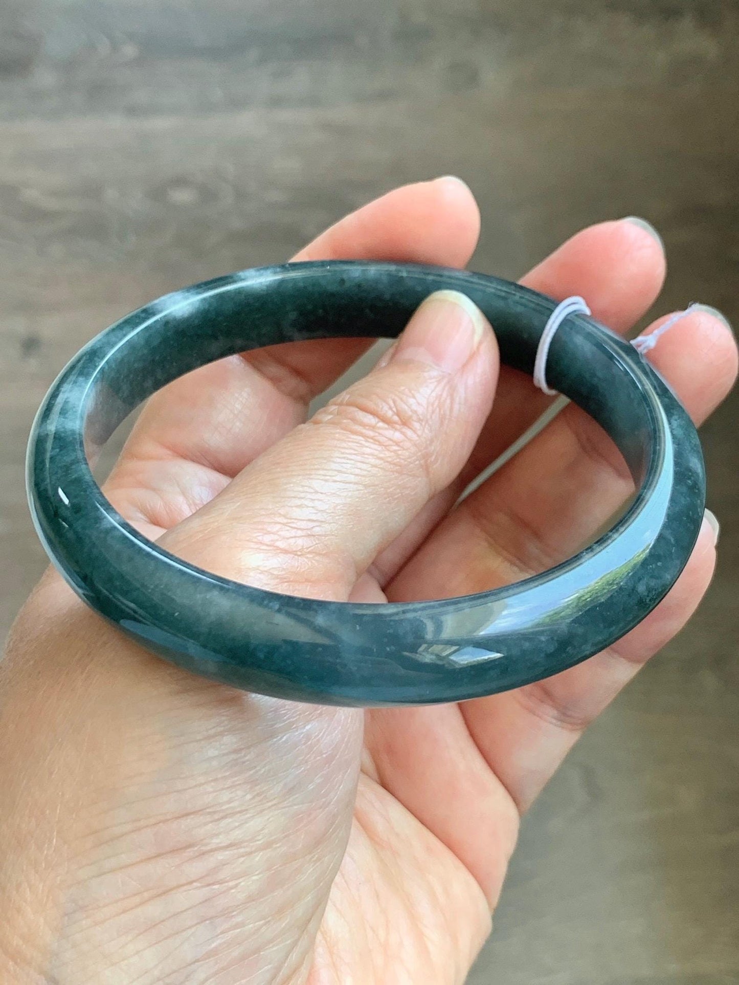 Certified Natural Grade A Guatemalan Icy Translucent Dark Teal Blue Jade Jadeite Wide Bangle Bracelet 68.11mm 8.42" 57.57g 天然冰危深蓝翡翠正圈手镯 1196