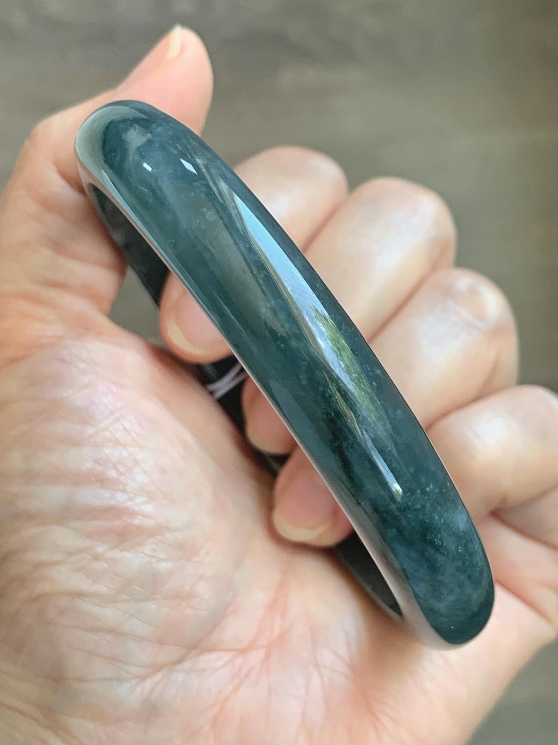 Certified Natural Grade A Guatemalan Icy Translucent Dark Teal Blue Jade Jadeite Wide Bangle Bracelet 68.11mm 8.42" 57.57g 天然冰危深蓝翡翠正圈手镯 1196