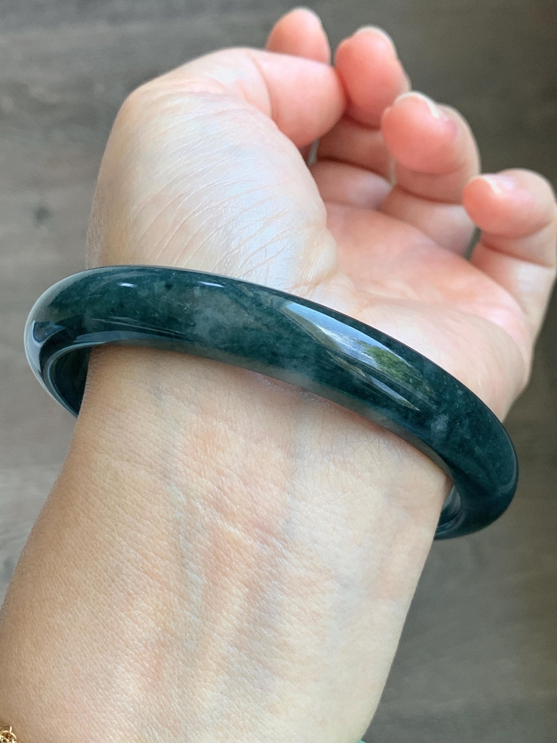 Certified Natural Grade A Guatemalan Icy Translucent Dark Teal Blue Jade Jadeite Wide Bangle Bracelet 68.11mm 8.42" 57.57g 天然冰危深蓝翡翠正圈手镯 1196