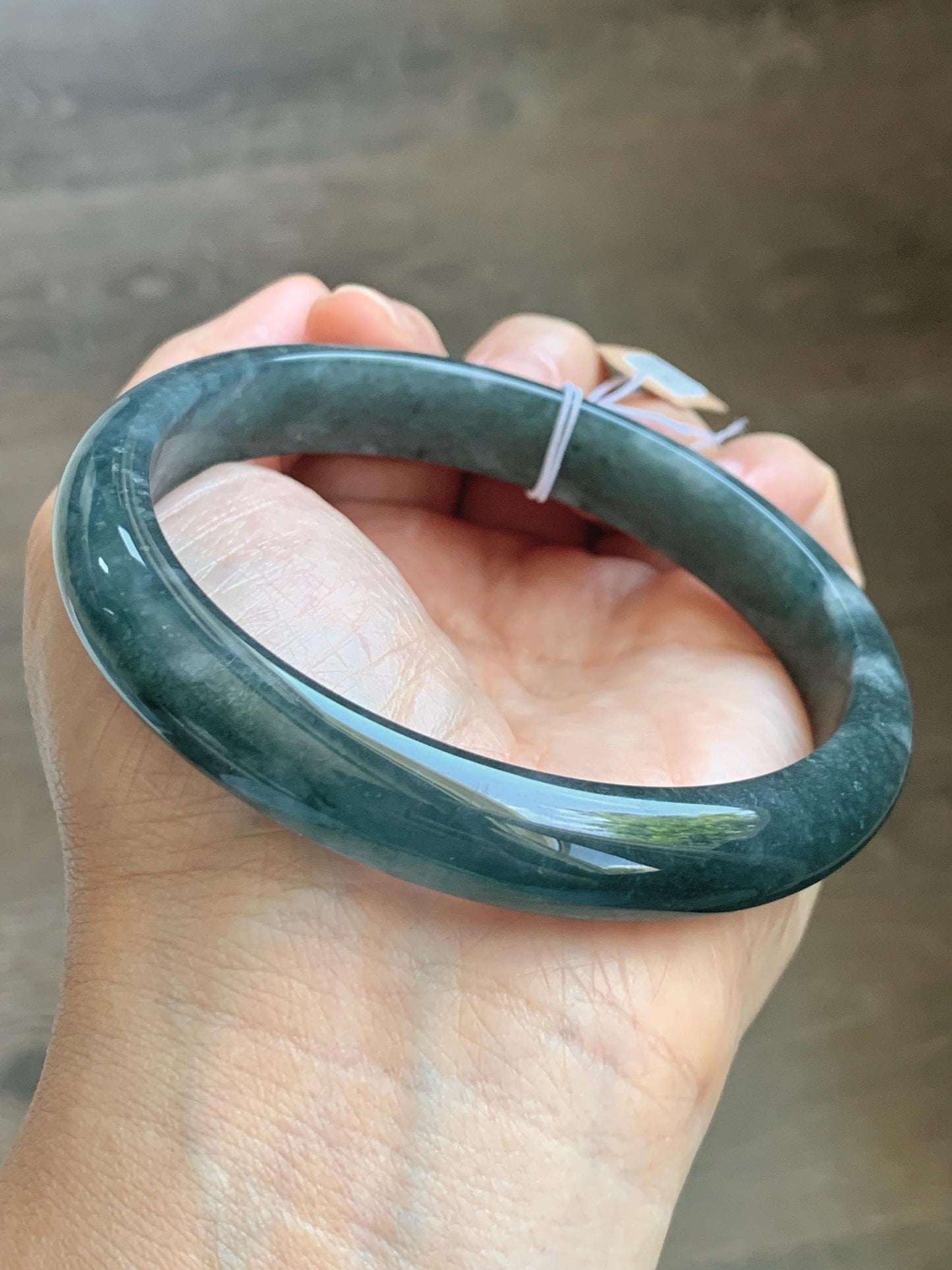 Certified Natural Grade A Guatemalan Icy Translucent Dark Teal Blue Jade Jadeite Wide Bangle Bracelet 68.11mm 8.42" 57.57g 天然冰危深蓝翡翠正圈手镯 1196