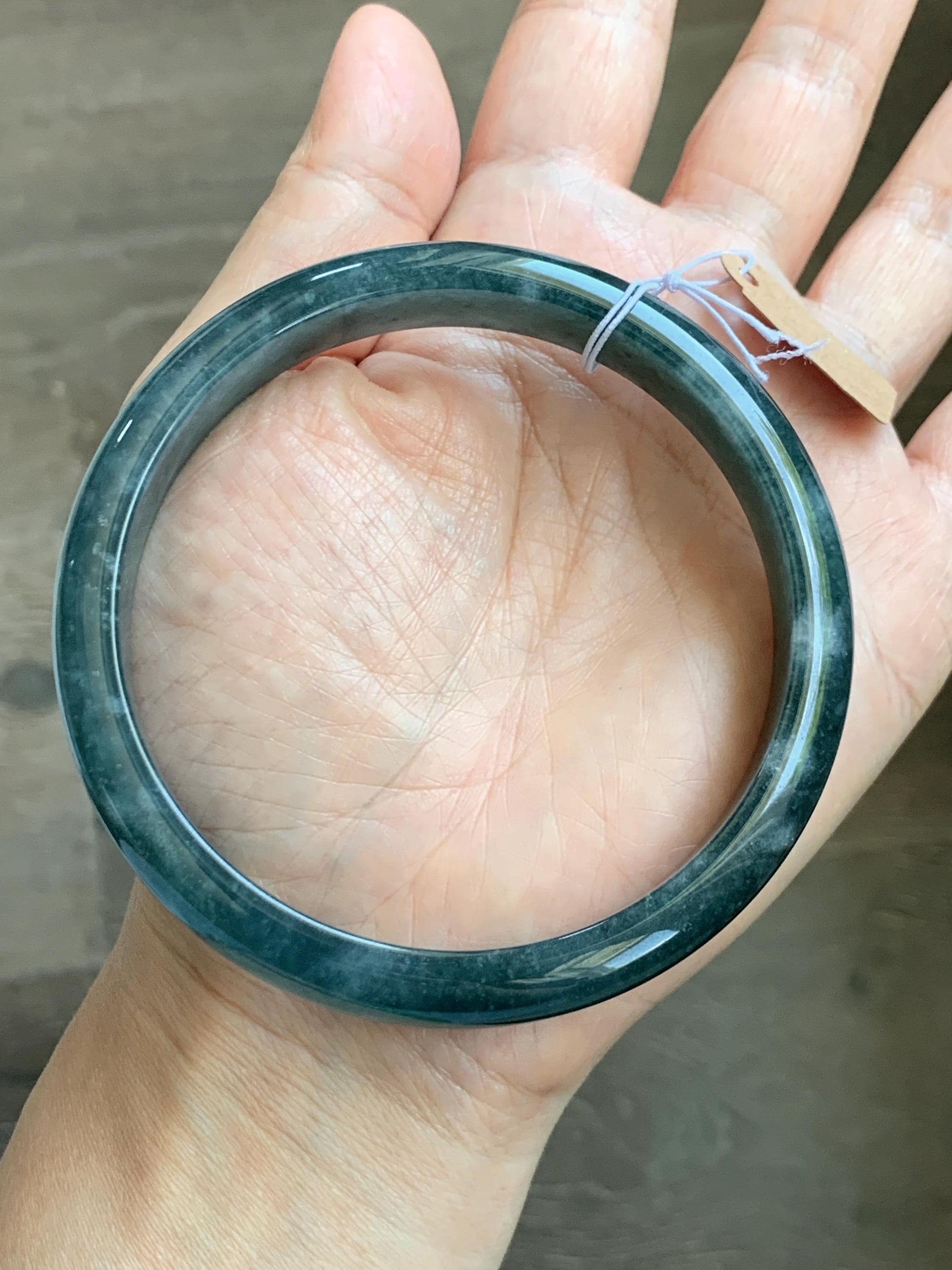 Certified Natural Grade A Guatemalan Icy Translucent Dark Teal Blue Jade Jadeite Wide Bangle Bracelet 68.11mm 8.42" 57.57g 天然冰危深蓝翡翠正圈手镯 1196