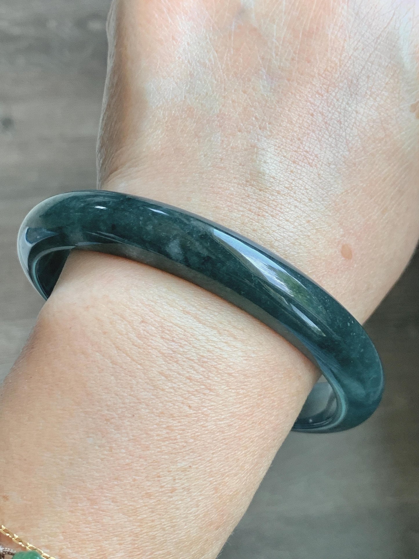 Certified Natural Grade A Guatemalan Icy Translucent Dark Teal Blue Jade Jadeite Wide Bangle Bracelet 68.11mm 8.42" 57.57g 天然冰危深蓝翡翠正圈手镯 1196