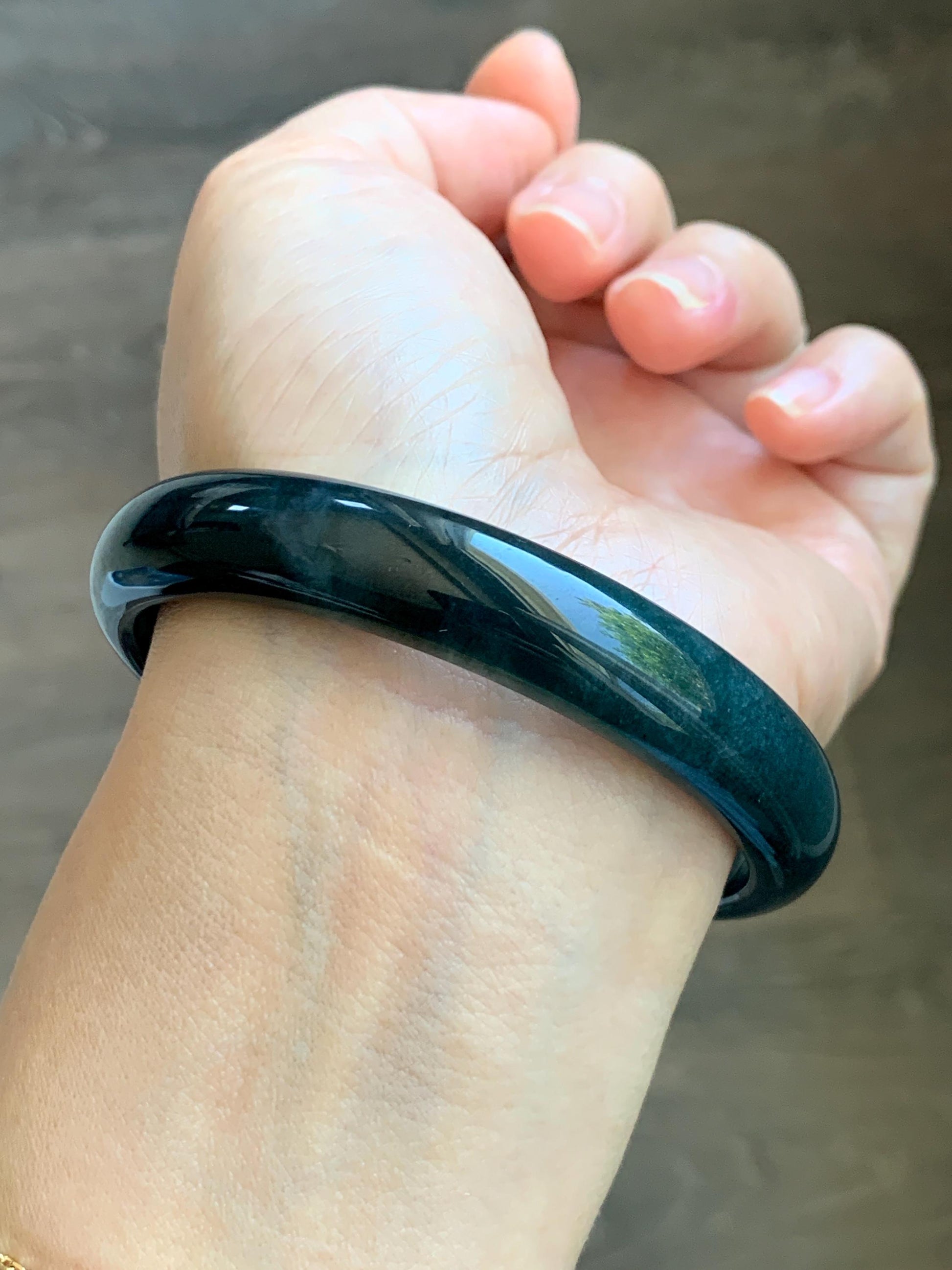 Certified Natural Grade A Guatemalan Icy Translucent Dark Aegean Blue Jade Jadeite Wide Bangle Bracelet 61.98mm 7.66" 天然冰危深牛仔蓝翡翠正圈手镯 1204