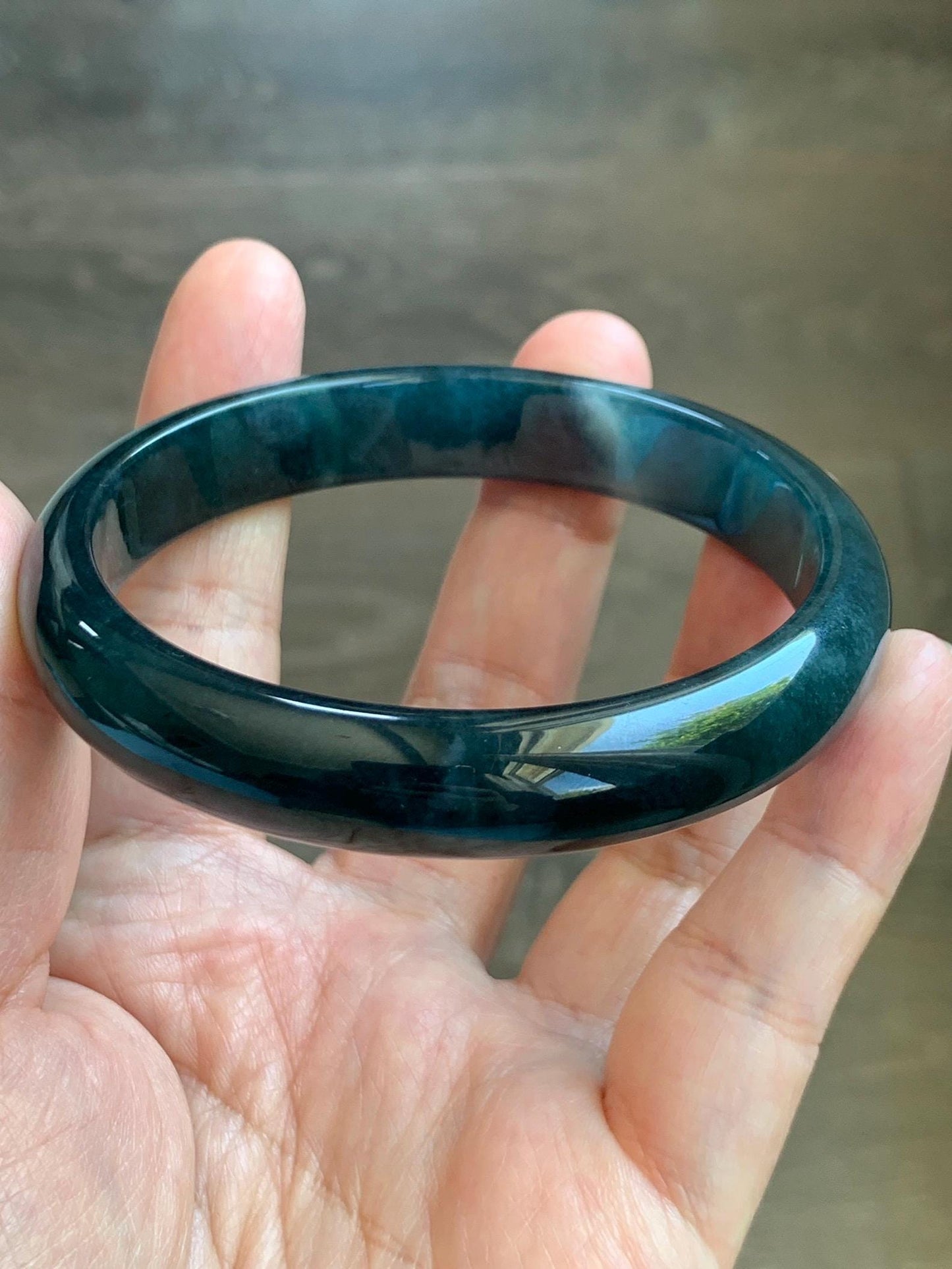 Certified Natural Grade A Guatemalan Icy Translucent Dark Aegean Blue Jade Jadeite Wide Bangle Bracelet 61.98mm 7.66" 天然冰危深牛仔蓝翡翠正圈手镯 1204
