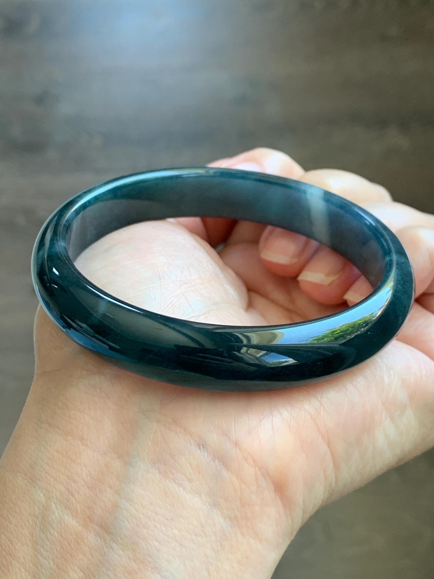 Certified Natural Grade A Guatemalan Icy Translucent Dark Aegean Blue Jade Jadeite Wide Bangle Bracelet 61.98mm 7.66" 天然冰危深牛仔蓝翡翠正圈手镯 1204
