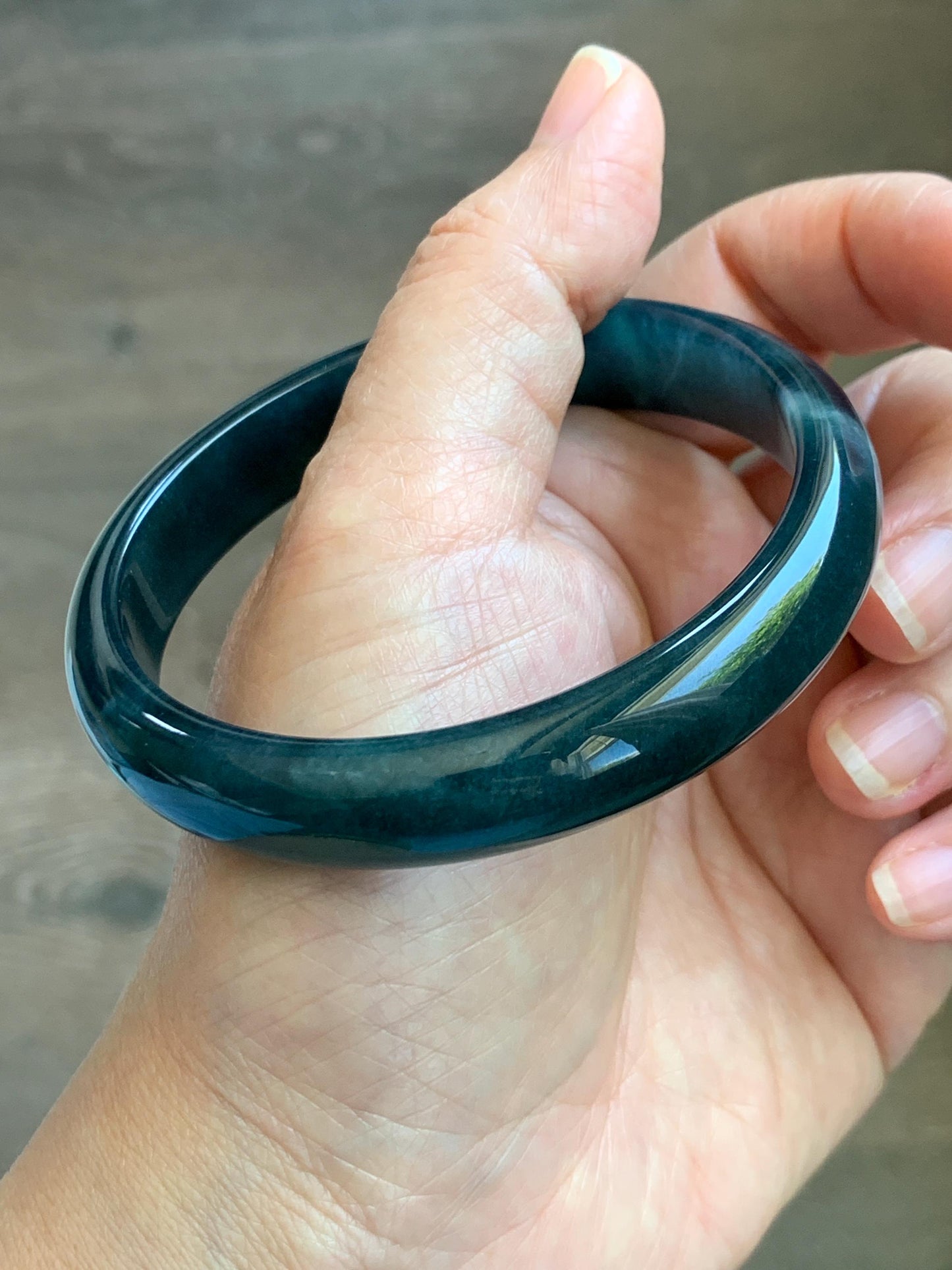 Certified Natural Grade A Guatemalan Icy Translucent Dark Aegean Blue Jade Jadeite Wide Bangle Bracelet 61.98mm 7.66" 天然冰危深牛仔蓝翡翠正圈手镯 1204