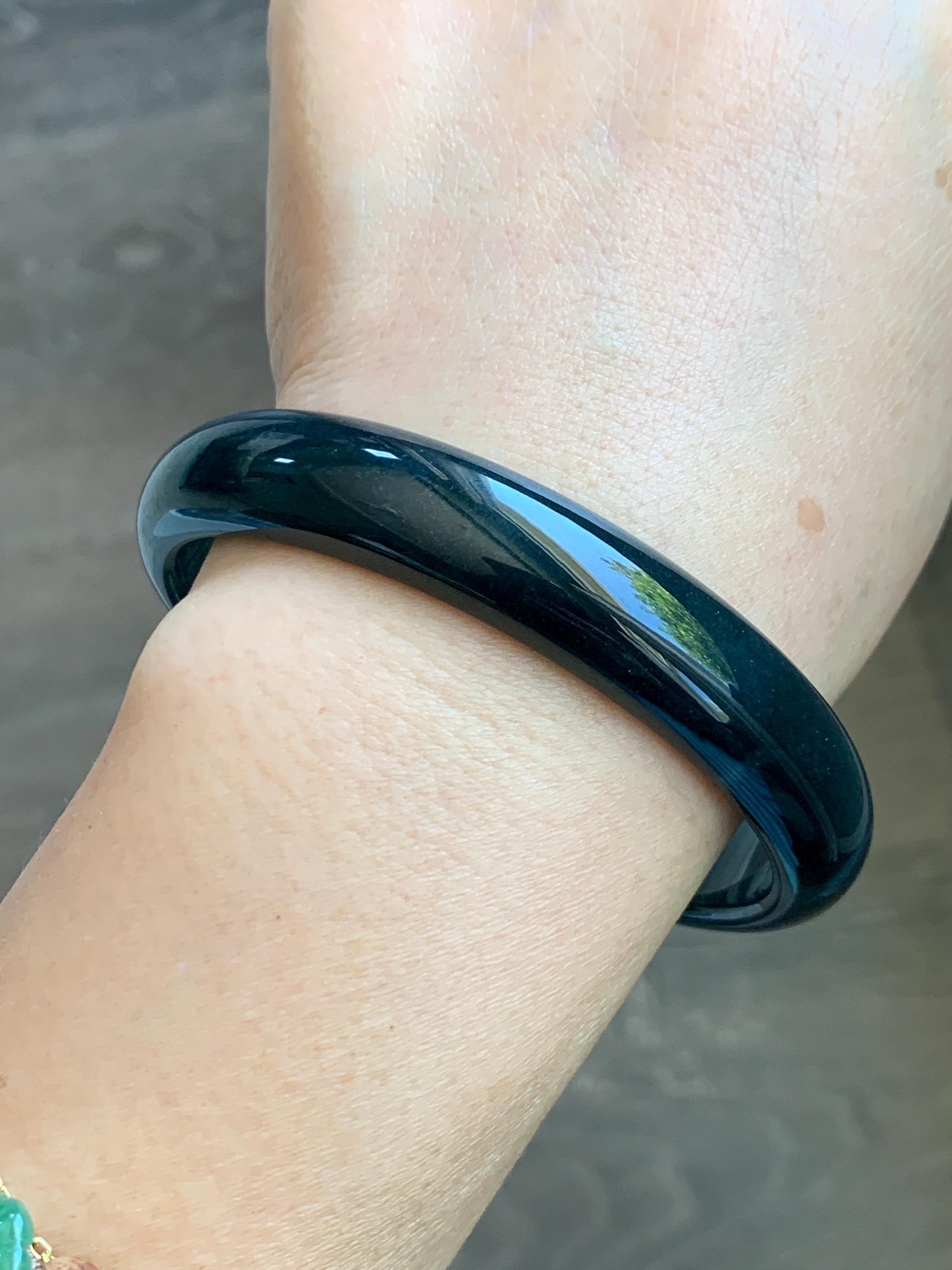 Certified Natural Grade A Guatemalan Icy Translucent Dark Aegean Blue Jade Jadeite Wide Bangle Bracelet 61.98mm 7.66" 天然冰危深牛仔蓝翡翠正圈手镯 1204