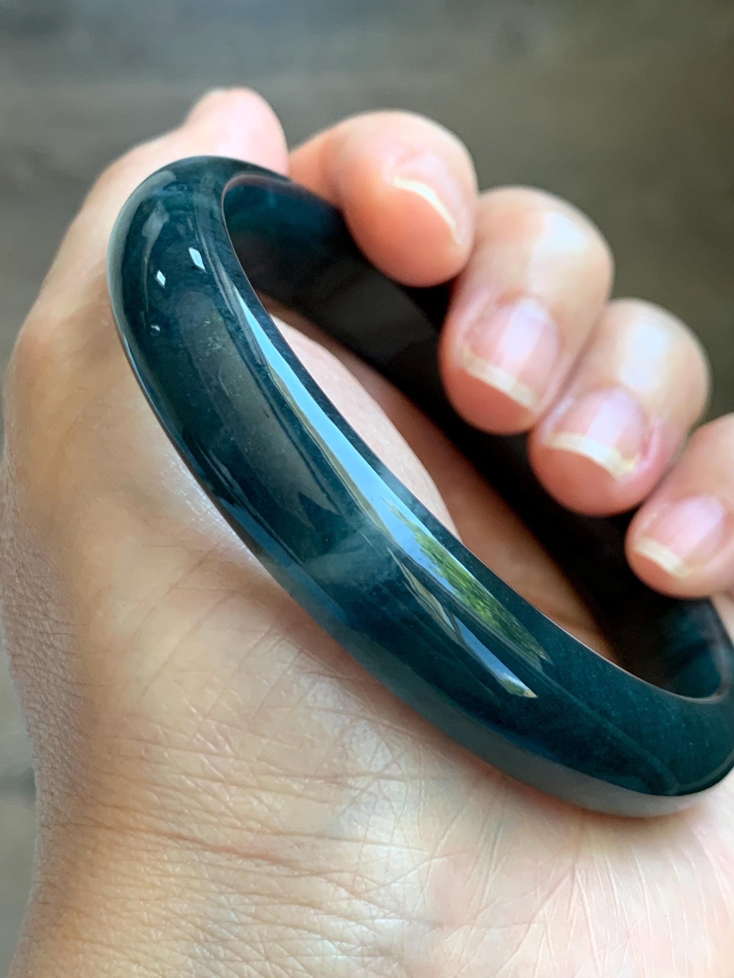 Certified Natural Grade A Guatemalan Icy Translucent Dark Aegean Blue Jade Jadeite Wide Bangle Bracelet 61.98mm 7.66" 天然冰危深牛仔蓝翡翠正圈手镯 1204