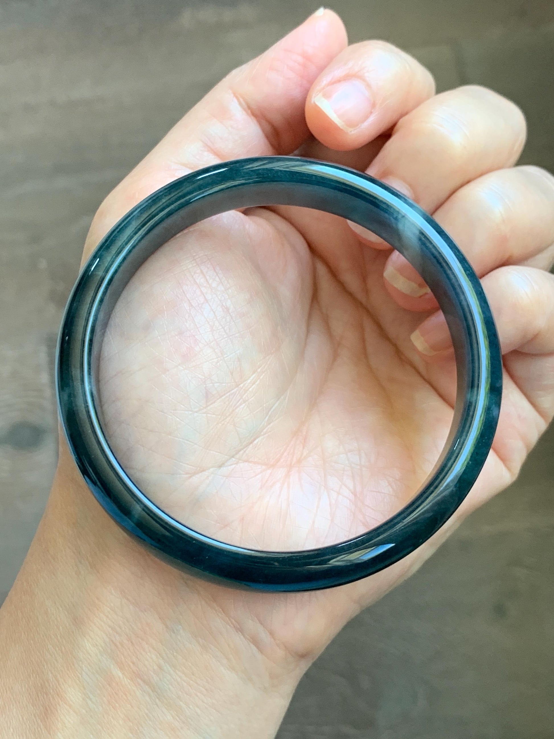 Certified Natural Grade A Guatemalan Icy Translucent Dark Aegean Blue Jade Jadeite Wide Bangle Bracelet 61.98mm 7.66" 天然冰危深牛仔蓝翡翠正圈手镯 1204