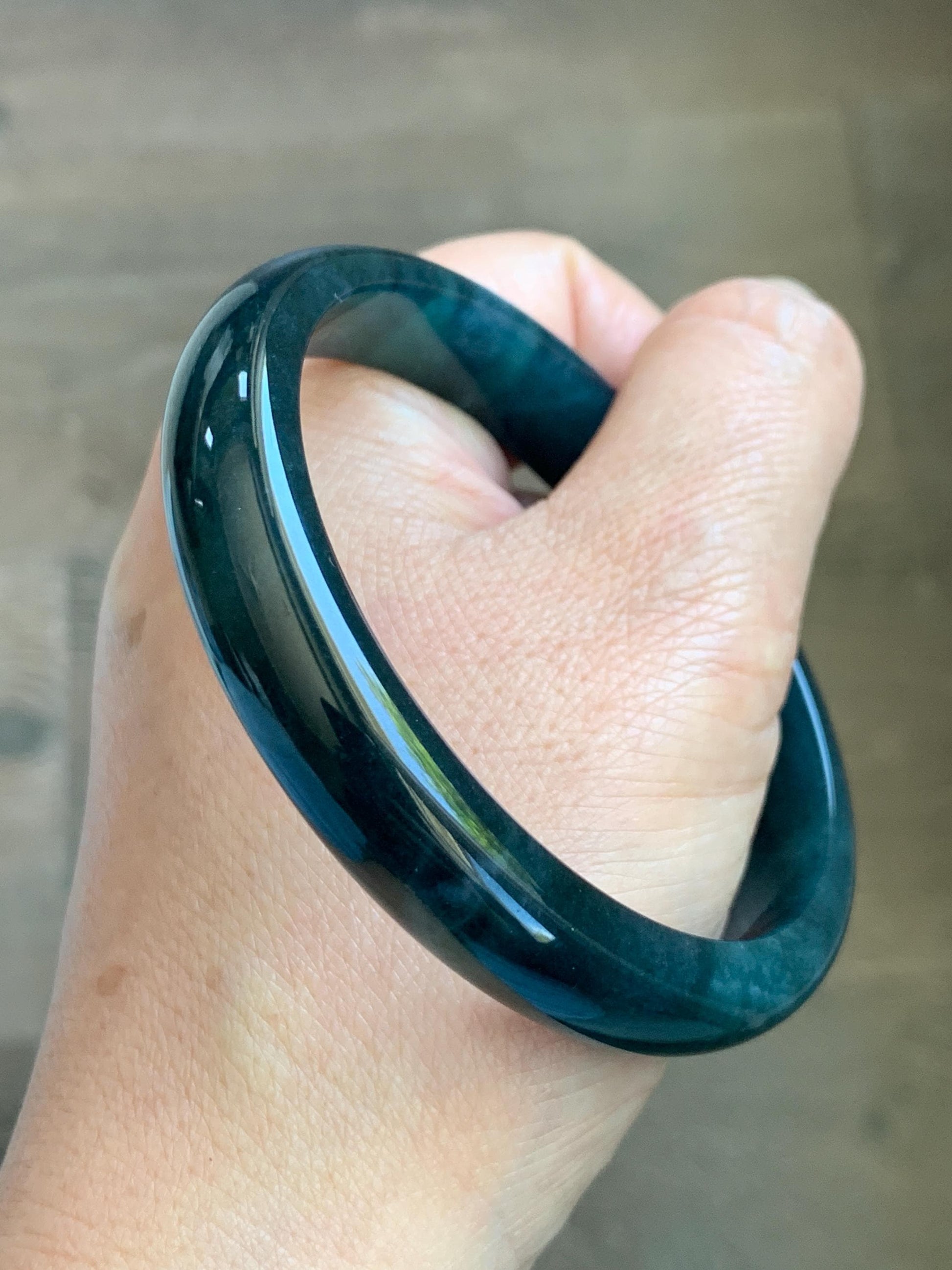 Certified Natural Grade A Guatemalan Icy Translucent Dark Aegean Blue Jade Jadeite Wide Bangle Bracelet 61.98mm 7.66" 天然冰危深牛仔蓝翡翠正圈手镯 1204