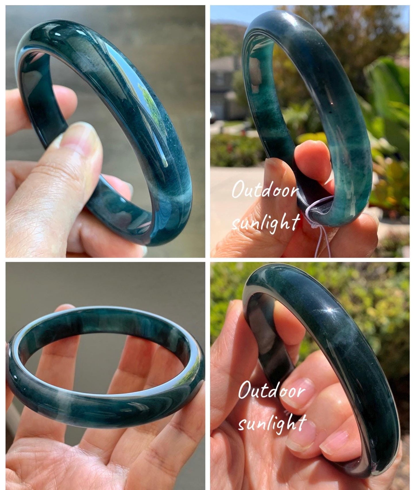 Certified Natural Grade A Guatemalan Icy Translucent Dark Aegean Blue Jade Jadeite Wide Bangle Bracelet 61.98mm 7.66" 天然冰危深牛仔蓝翡翠正圈手镯 1204