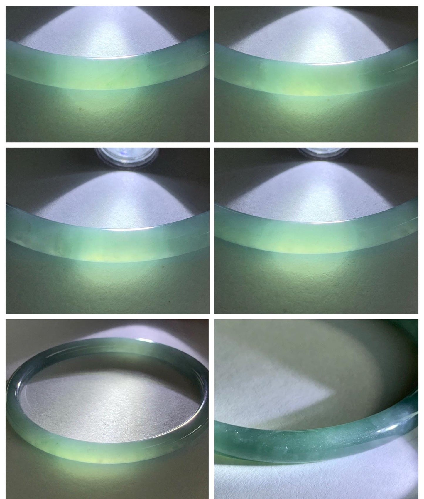 Certified Natural Grade A Guatemalan Icy Translucent Dusty Teal Blue Jade Jadeite Slim Bangle 65.6mm 8.1” 23.7g 天然冰胶危蓝绿翡翠细圆条手镯 1212