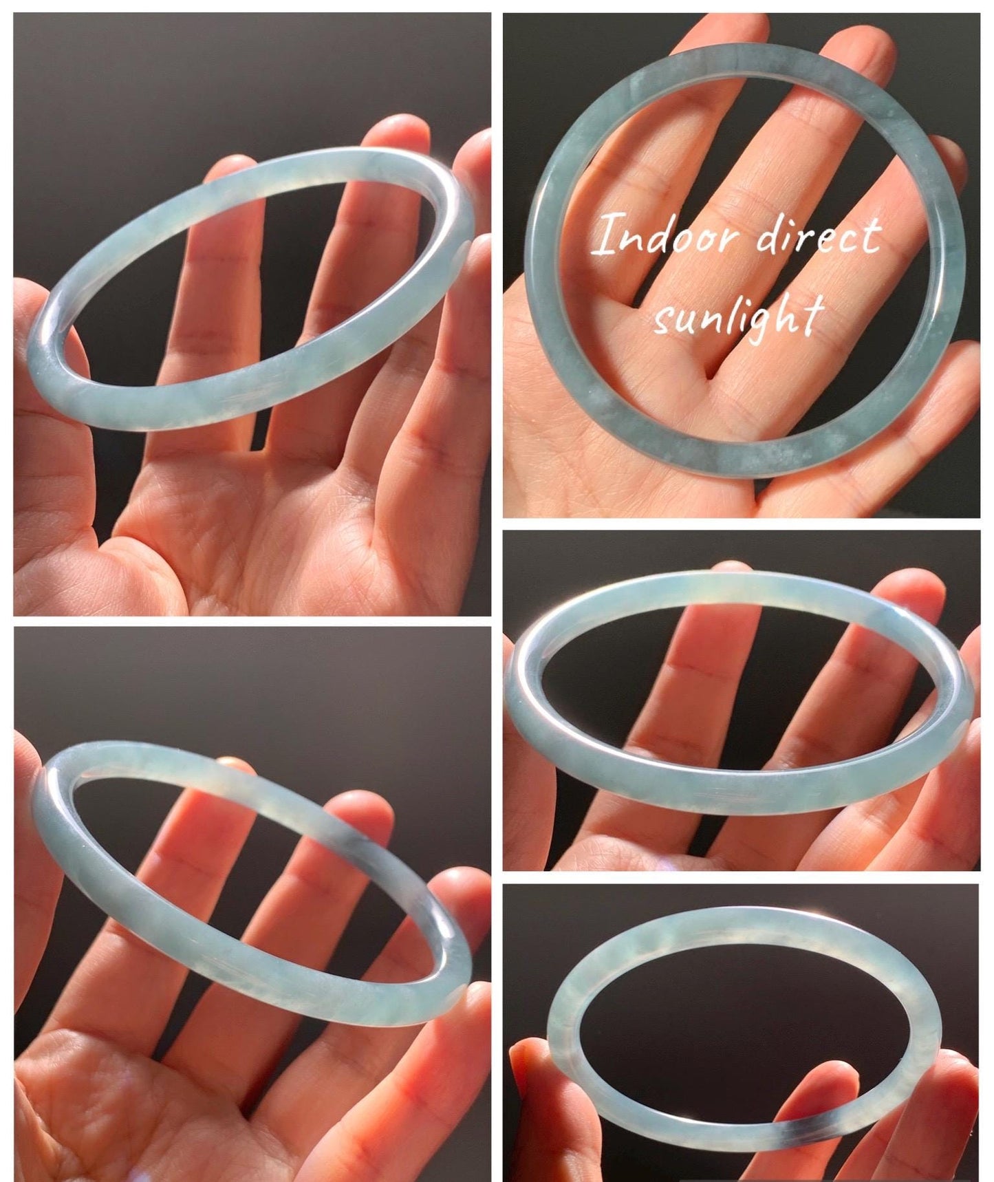 Certified Natural Grade A Guatemalan Icy Translucent Dusty Teal Blue Jade Jadeite Slim Bangle 65.69mm 8.12” 23.5g 天然冰胶危蓝绿翡翠细圆条手镯 1211