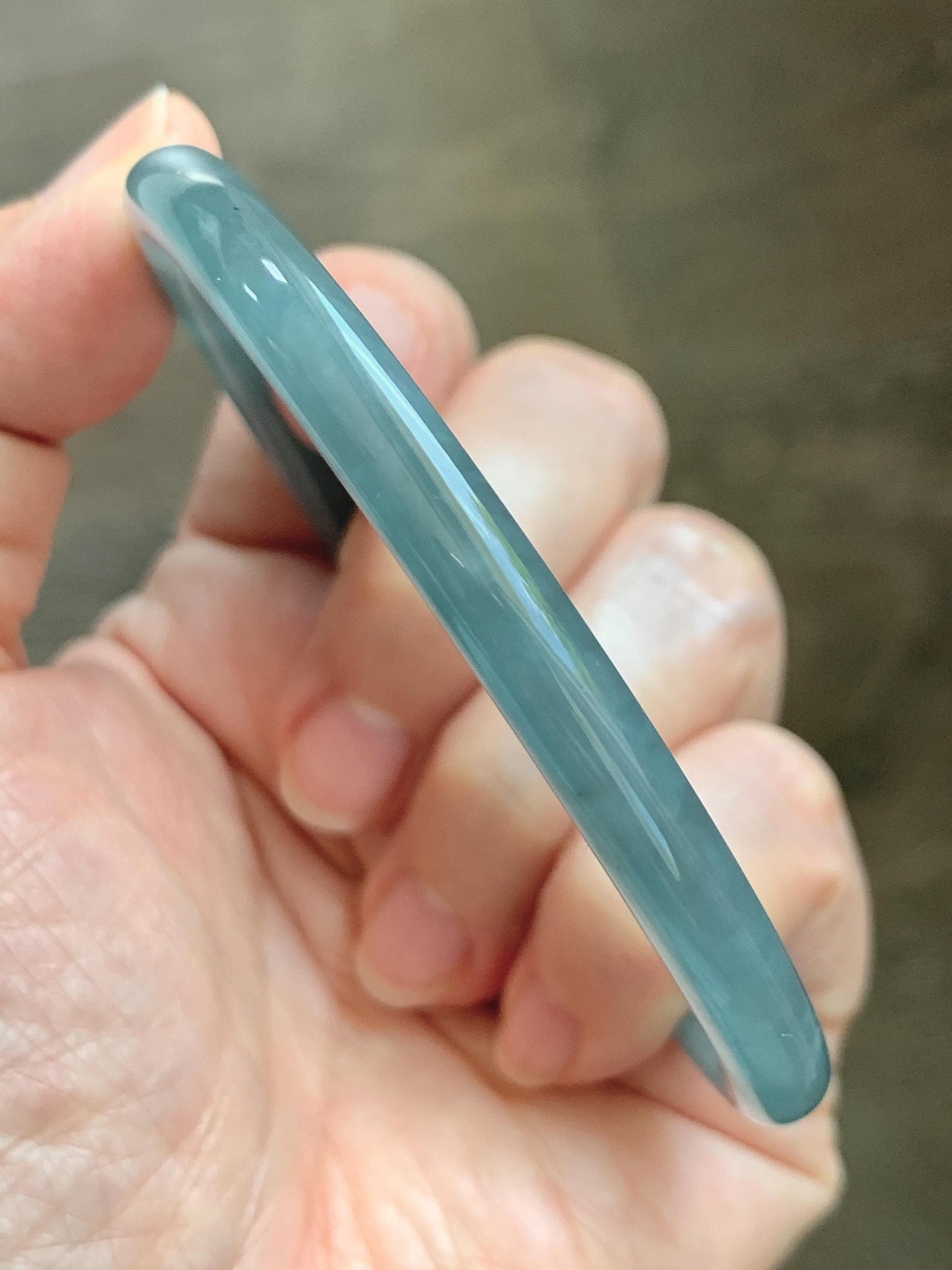Certified Natural Grade A Guatemalan Icy Translucent Dusty Teal Blue Jade Jadeite Slim Bangle 65.69mm 8.12” 23.5g 天然冰胶危蓝绿翡翠细圆条手镯 1211
