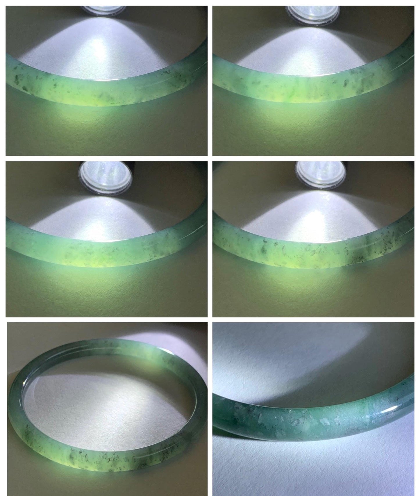 Certified Natural Grade A Guatemalan Icy Translucent Dusty Teal Green Jade Jadeite Slim Bangle 62.58mm 7.74” 23g 天然冰胶危蓝绿翡翠细圆条手镯 1171