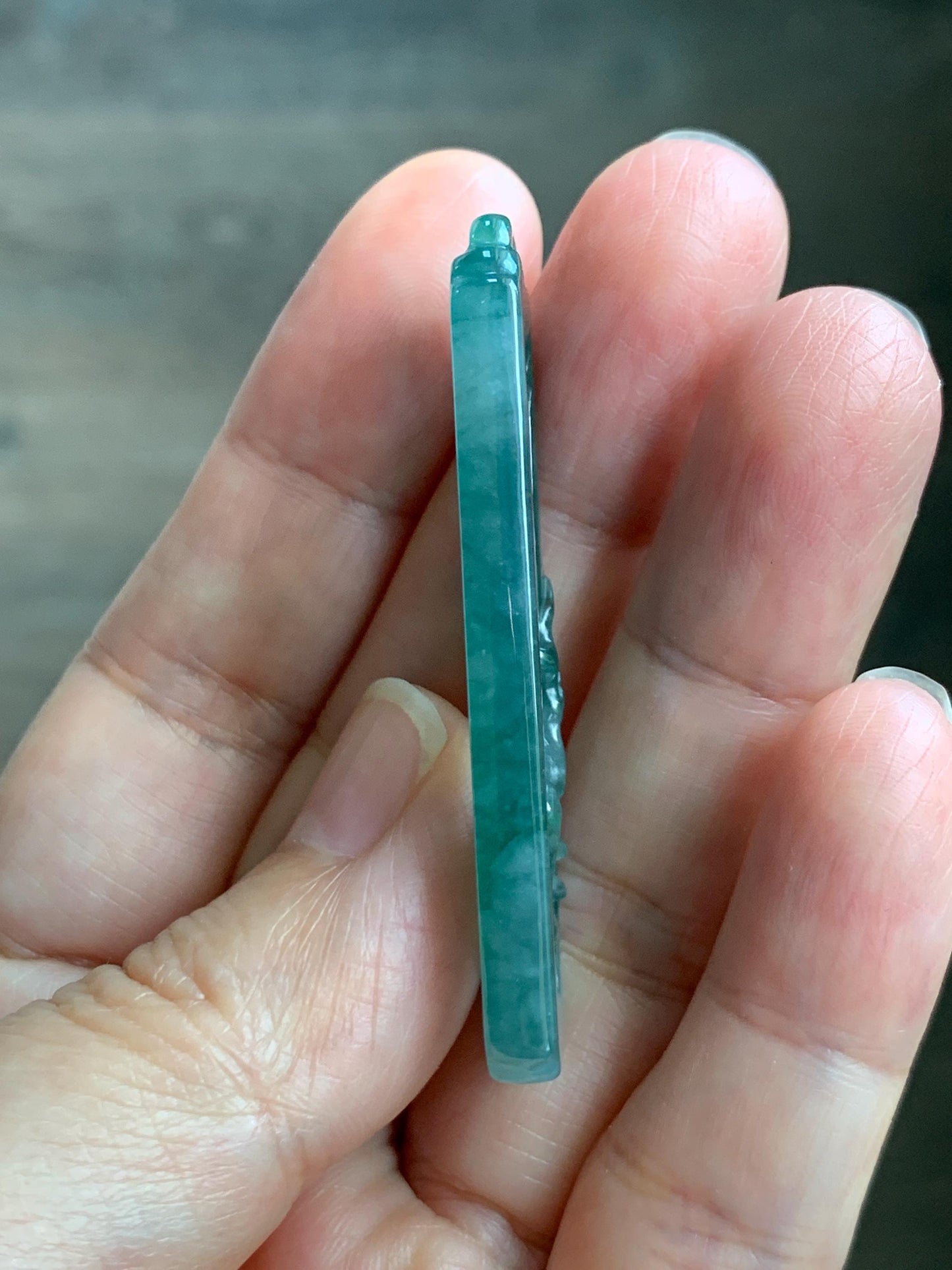 Natural Grade A Guatemalan Icy Translucent Dusty Teal Green Jade Jadeite Carved Cherry Blossom Pendant