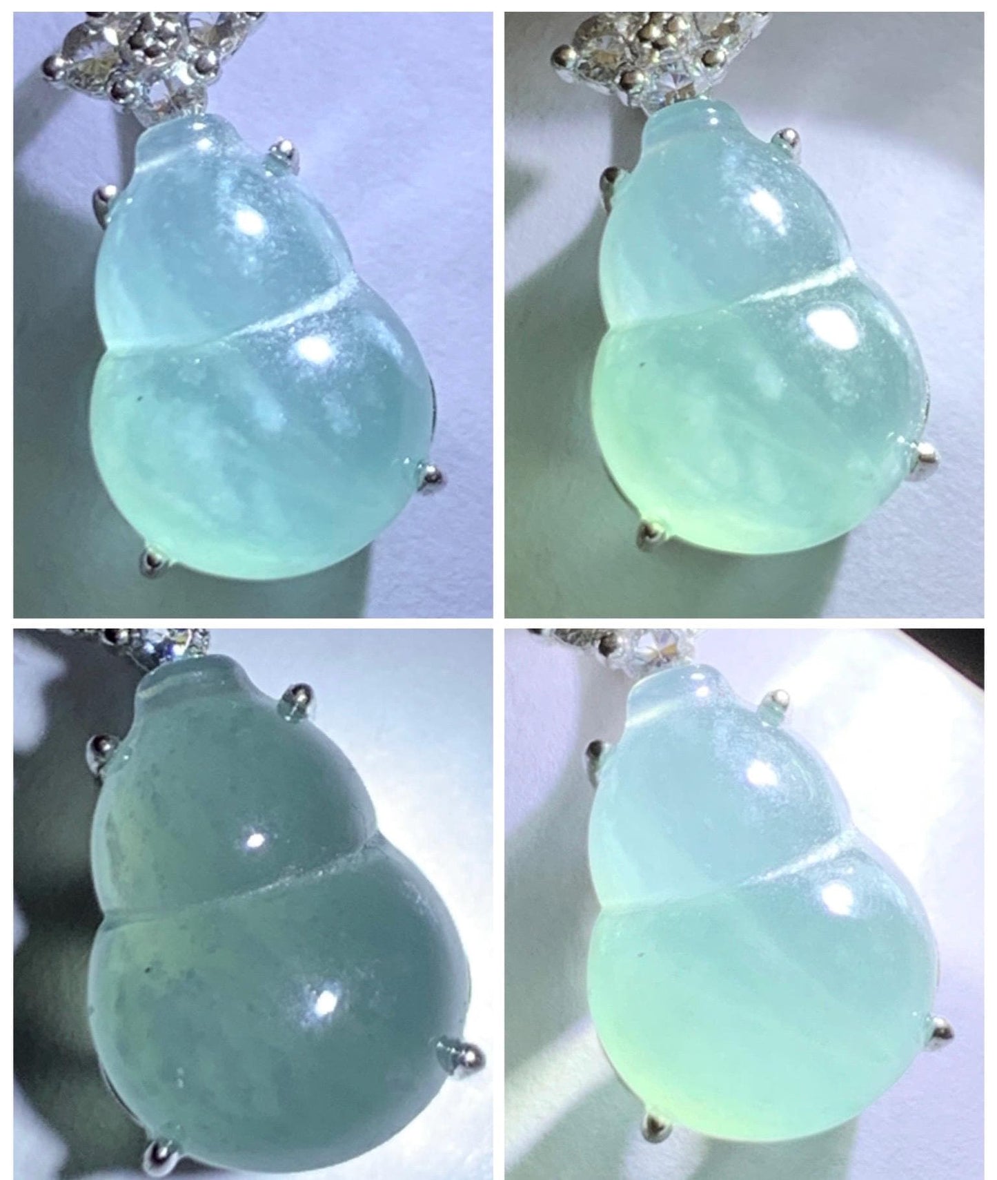 Natural Grade A Guatemalan Icy Translucent Dark Dusty Teal Blue Jade Jadeite Gourd Hulu Pendant Sterling Silver 天然冰危深蓝翡翠葫芦吊坠 WXH77B