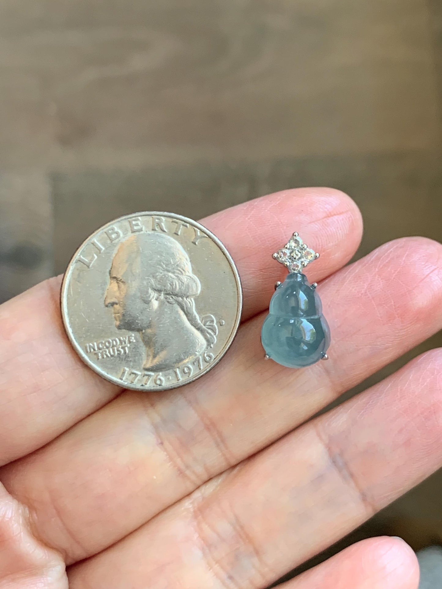 Natural Grade A Guatemalan Icy Translucent Dark Dusty Teal Blue Jade Jadeite Gourd Hulu Pendant Sterling Silver 天然冰危深蓝翡翠葫芦吊坠 WXH77B