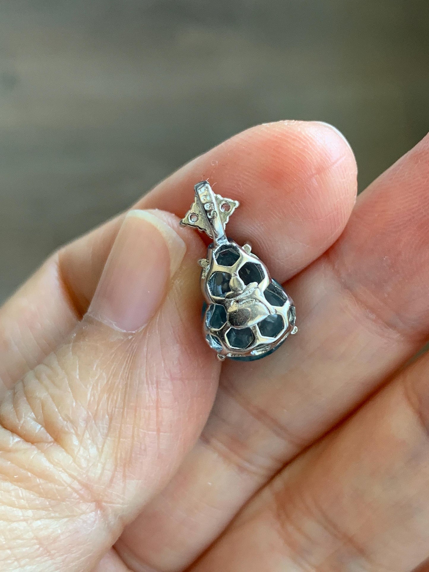 Natural Grade A Guatemalan Icy Translucent Dark Dusty Teal Blue Jade Jadeite Gourd Hulu Pendant Sterling Silver 天然冰危深蓝翡翠葫芦吊坠 WXH77B