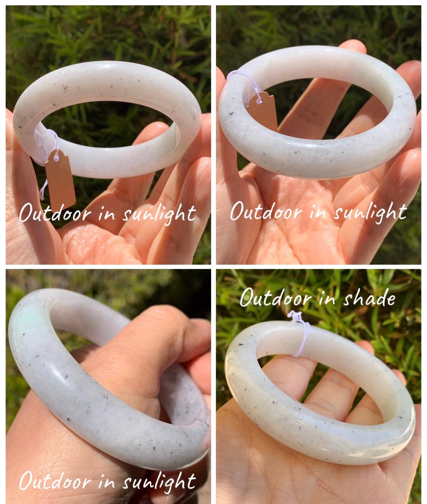Certified Grade A Natural Icy Translucent White Green Marbled Jade Jadeite Wide Bangle Bracelet 56.38mm 6.97" 99.5g 天然冰胶白乌飘绿翡翠轮胎手镯 1168
