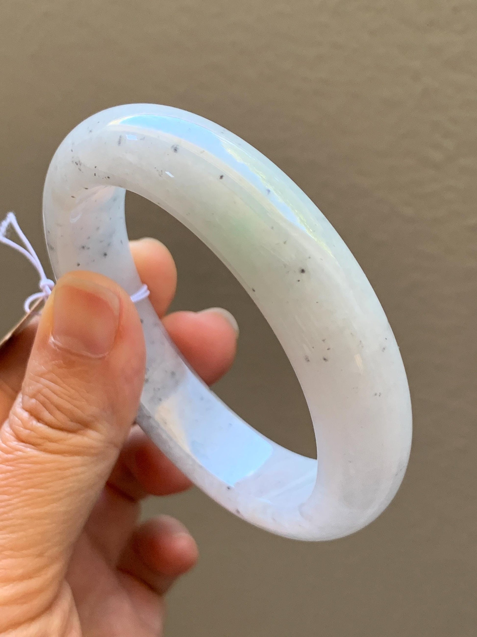 Certified Grade A Natural Icy Translucent White Green Marbled Jade Jadeite Wide Bangle Bracelet 56.38mm 6.97" 99.5g 天然冰胶白乌飘绿翡翠轮胎手镯 1168
