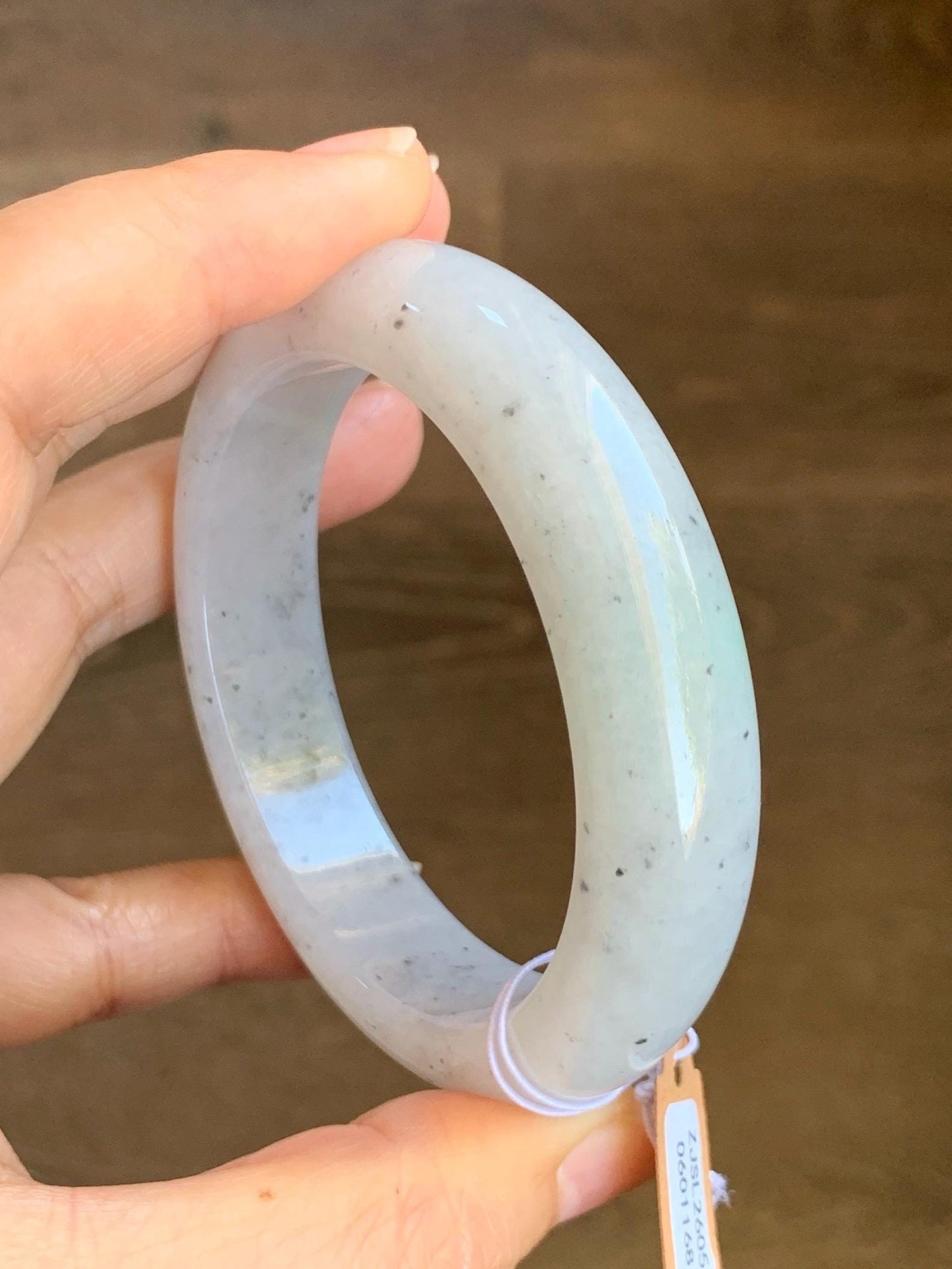 Certified Grade A Natural Icy Translucent White Green Marbled Jade Jadeite Wide Bangle Bracelet 56.38mm 6.97" 99.5g 天然冰胶白乌飘绿翡翠轮胎手镯 1168
