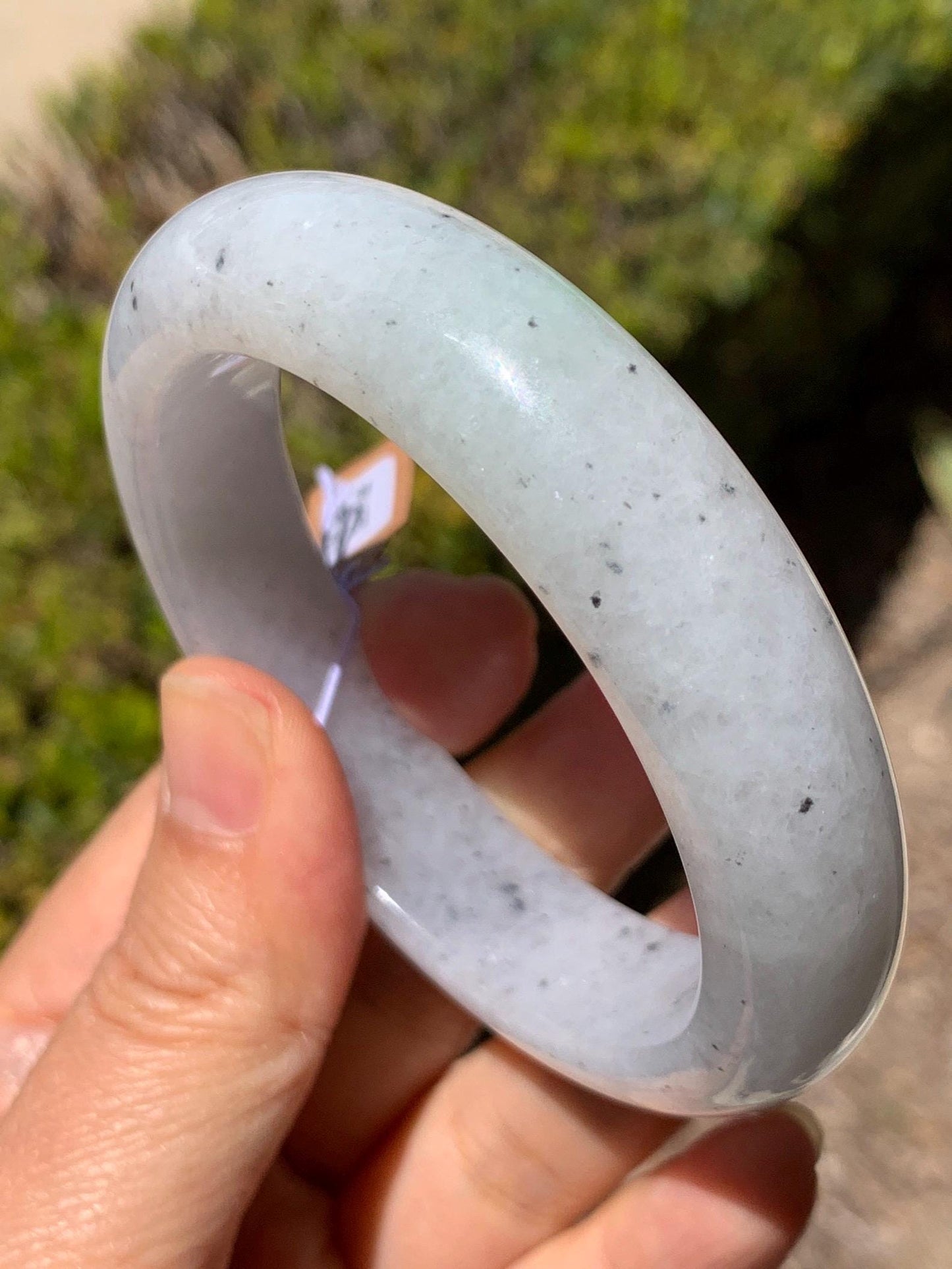 Certified Grade A Natural Icy Translucent White Green Marbled Jade Jadeite Wide Bangle Bracelet 56.38mm 6.97" 99.5g 天然冰胶白乌飘绿翡翠轮胎手镯 1168