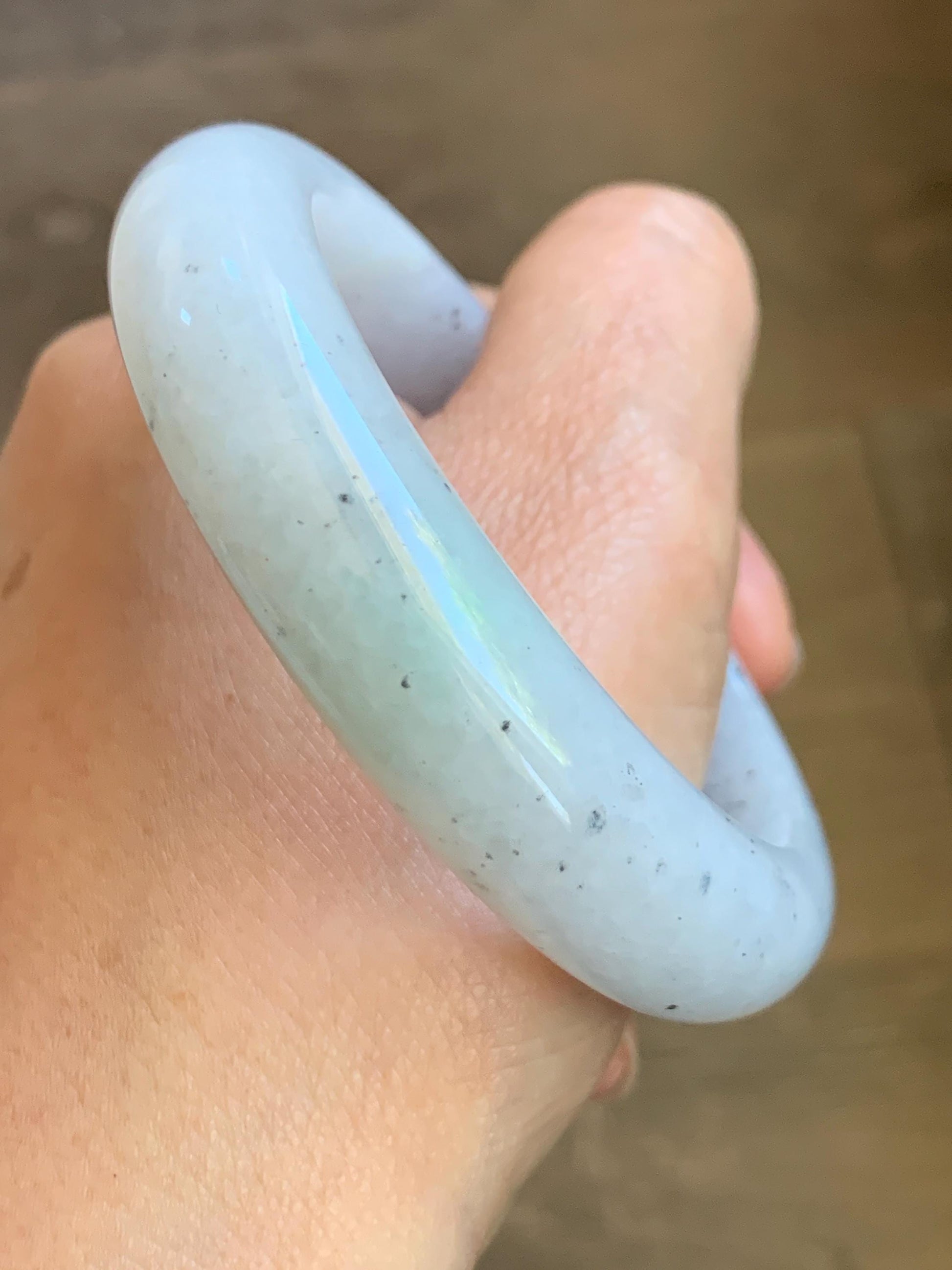 Certified Grade A Natural Icy Translucent White Green Marbled Jade Jadeite Wide Bangle Bracelet 56.38mm 6.97" 99.5g 天然冰胶白乌飘绿翡翠轮胎手镯 1168