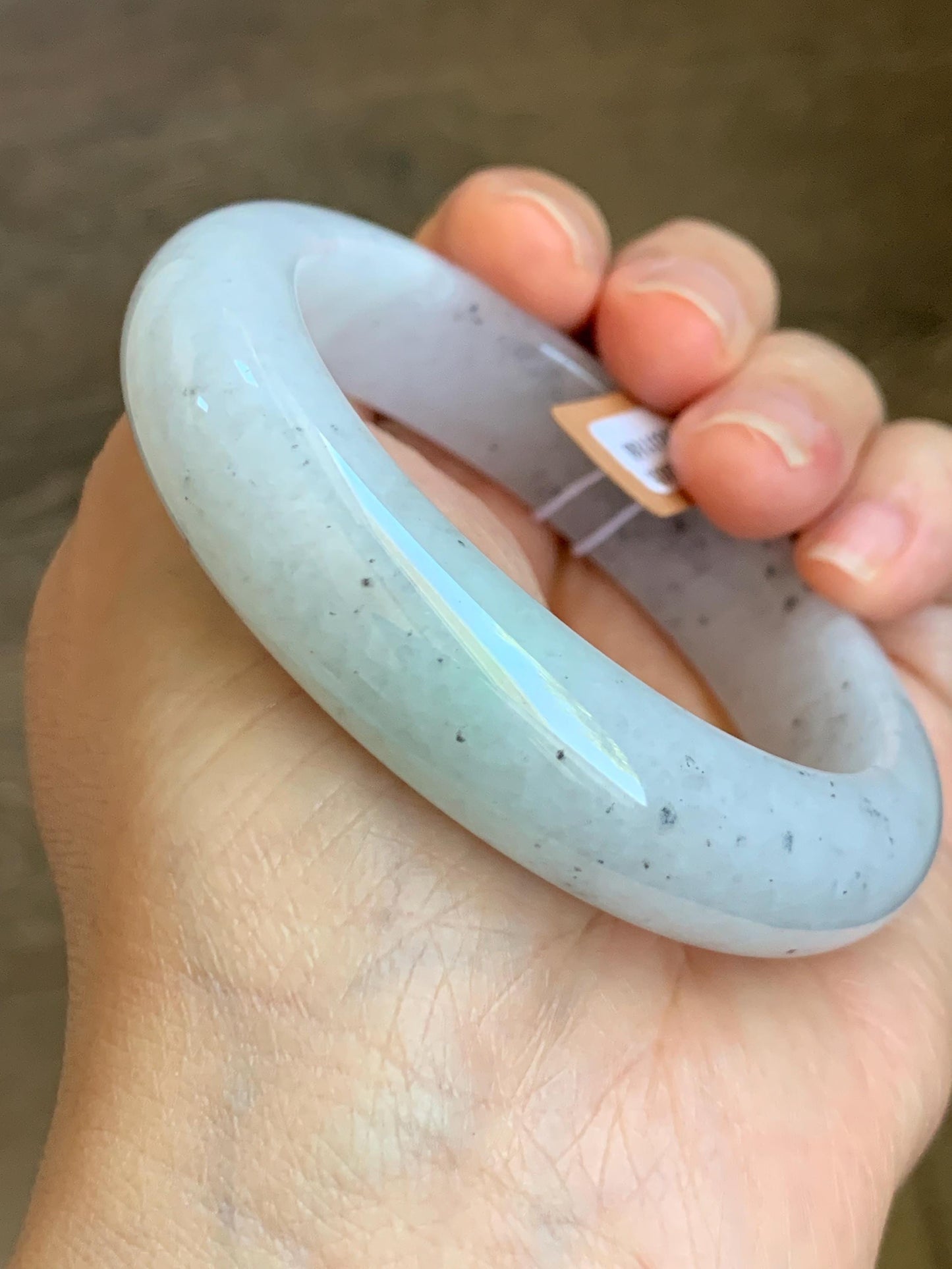 Certified Grade A Natural Icy Translucent White Green Marbled Jade Jadeite Wide Bangle Bracelet 56.38mm 6.97" 99.5g 天然冰胶白乌飘绿翡翠轮胎手镯 1168