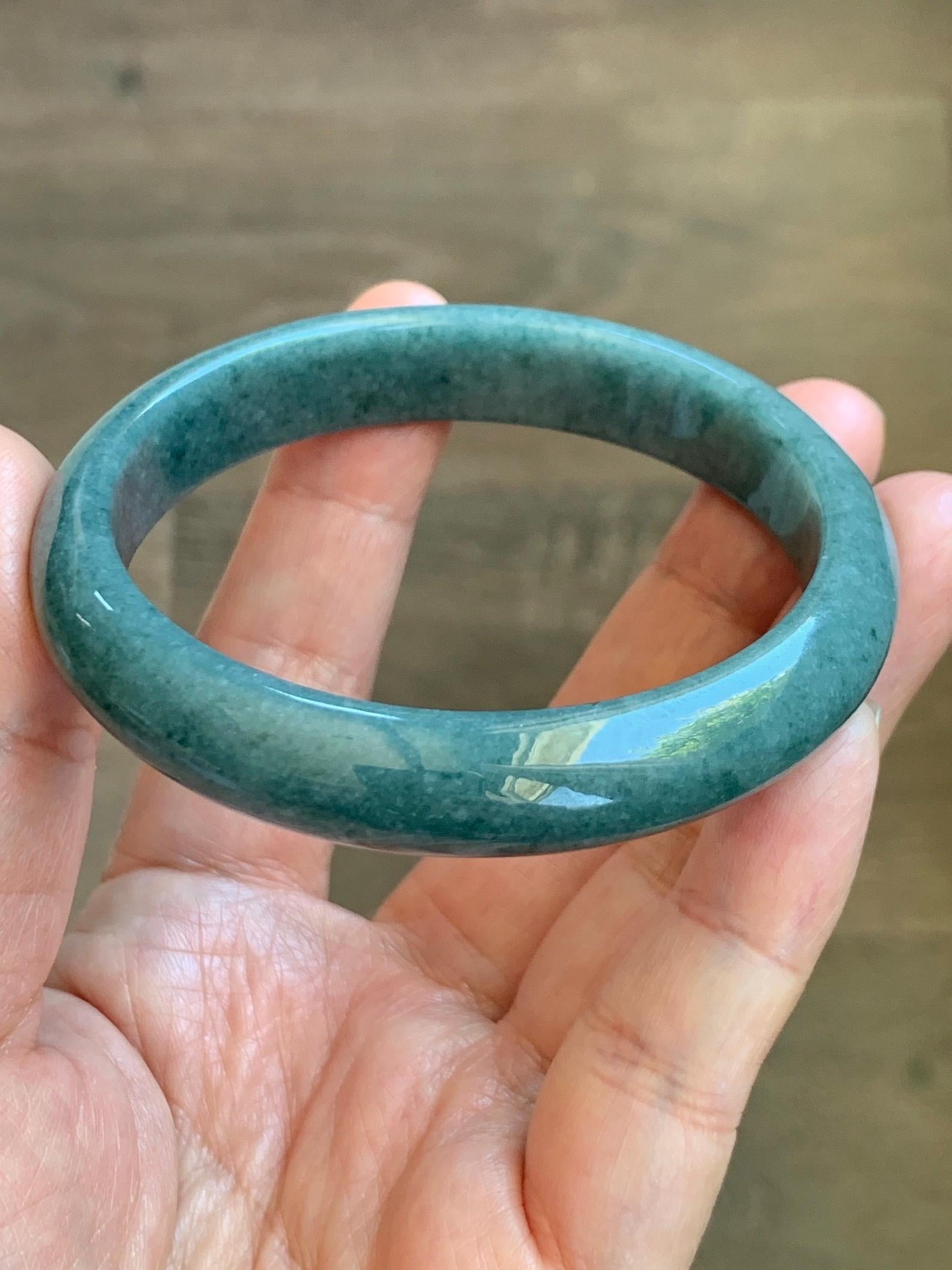 Certified Natural Grade A Guatemalan Icy Translucent Dusty Blue Jade Jadeite Wide Bangle Bracelet 58.33mm 7.21" 45.53g 天然危蓝糯种翡翠正圈手镯 1239