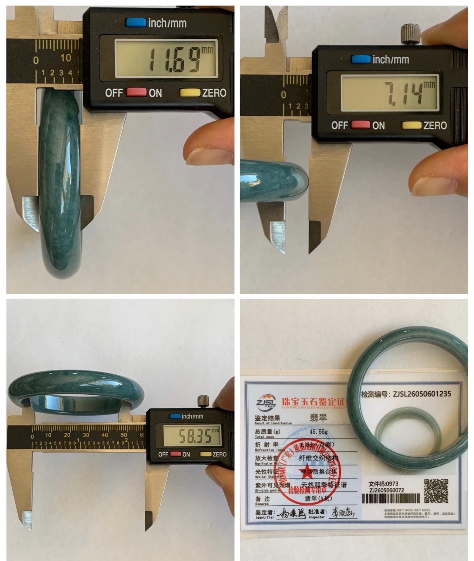 Certified Natural Grade A Guatemalan Icy Translucent Dusty Blue Jade Jadeite Wide Bangle Bracelet 58.35mm 7.21" 45.5g 天然危蓝糯种翡翠正圈手镯 1235
