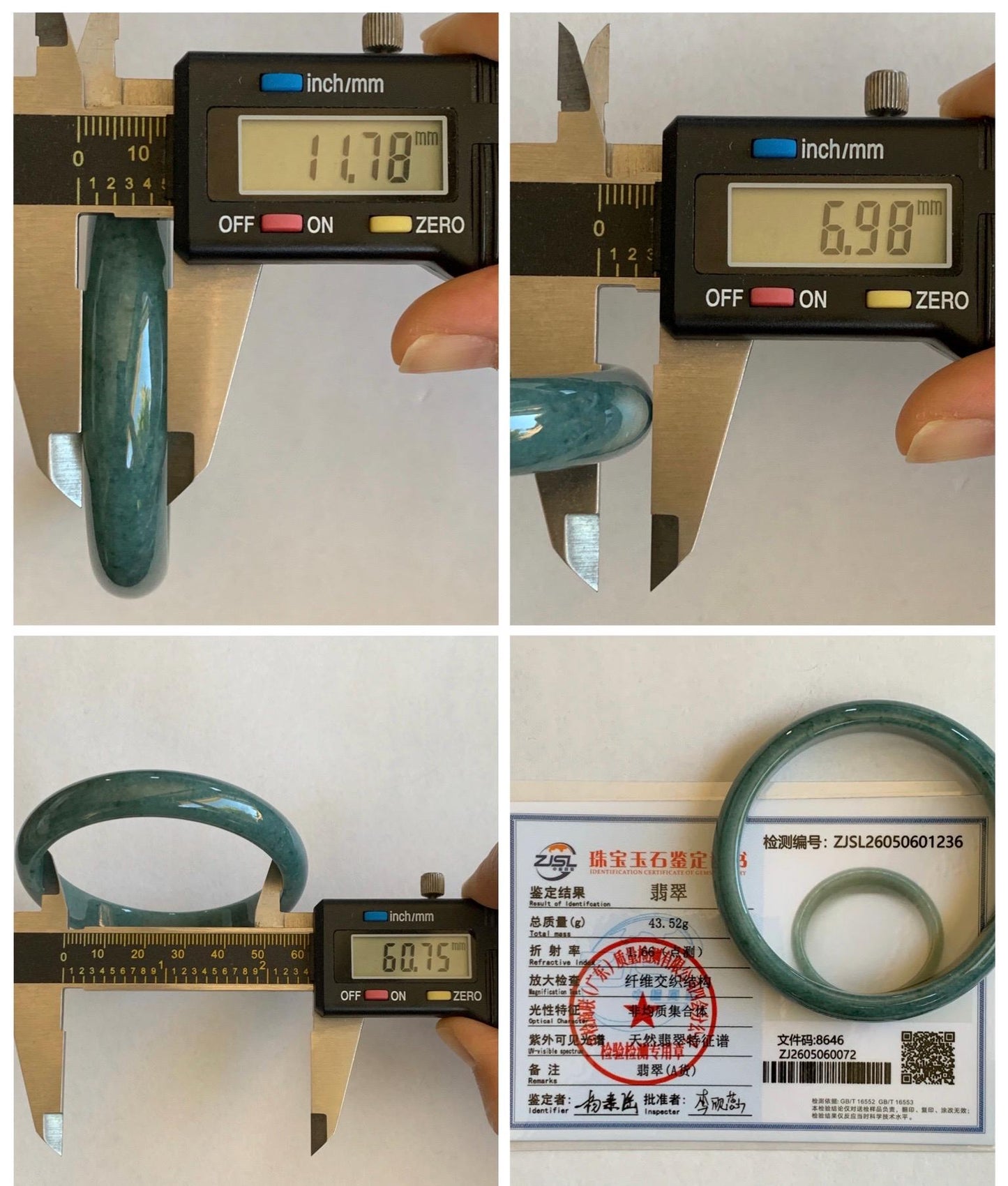 Certified Natural Grade A Guatemalan Icy Translucent Dusty Blue Jade Jadeite Wide Bangle Bracelet 60.75mm 7.51" 43.52g 天然危蓝糯种翡翠正圈手镯 1236