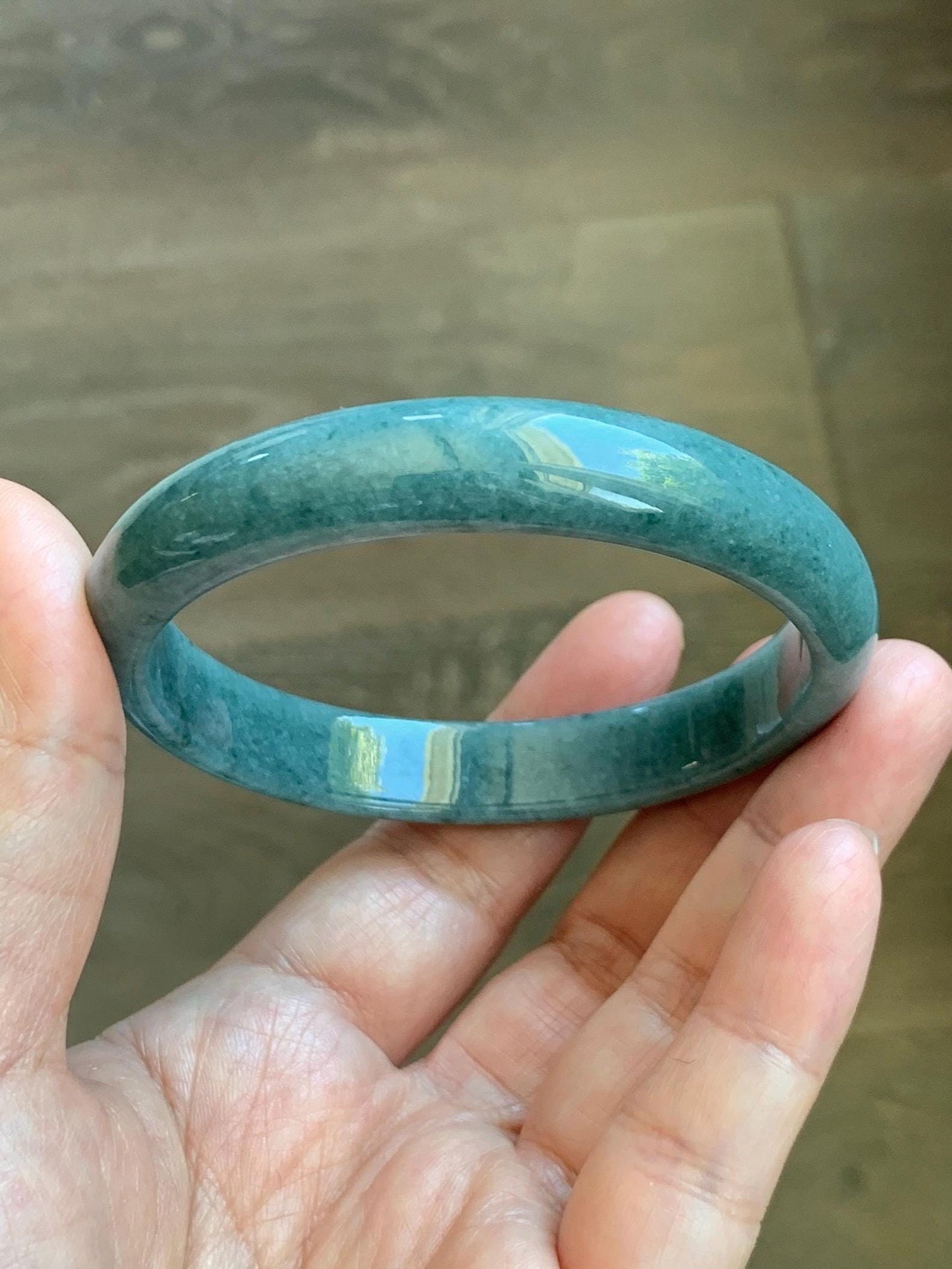 Certified Natural Grade A Guatemalan Icy Translucent Dusty Blue Jade Jadeite Wide Bangle Bracelet 60.75mm 7.51" 43.52g 天然危蓝糯种翡翠正圈手镯 1236